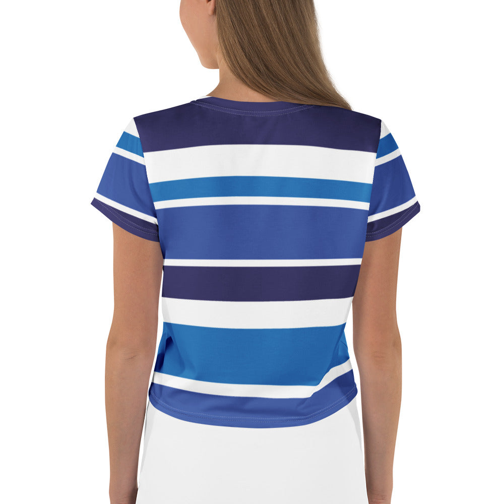 Women's Blue Striped Crop Tee - Activewear Well