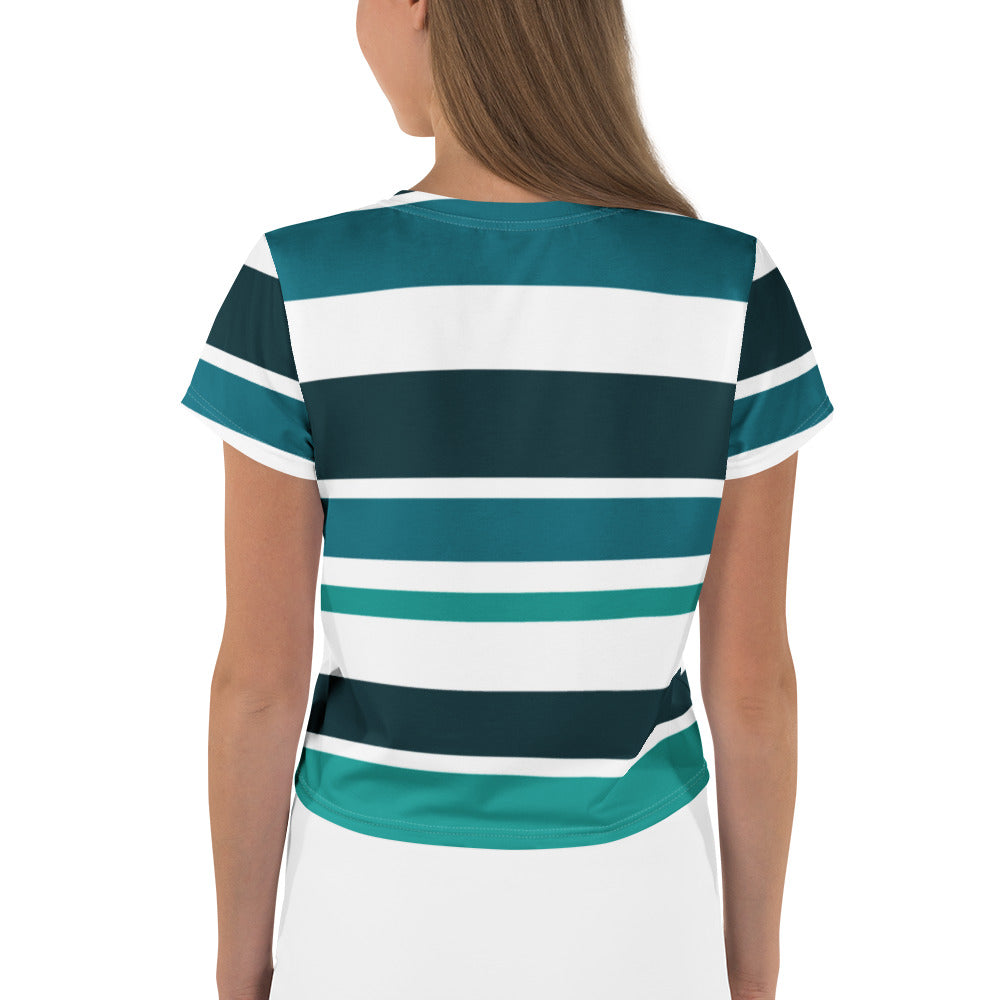 Women's Green Striped Crop Tee - Activewear Well