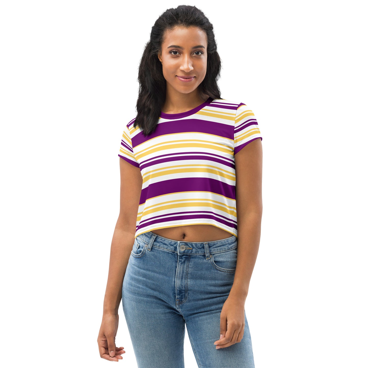 Women's Purple Striped Crop Tee - Activewear Well