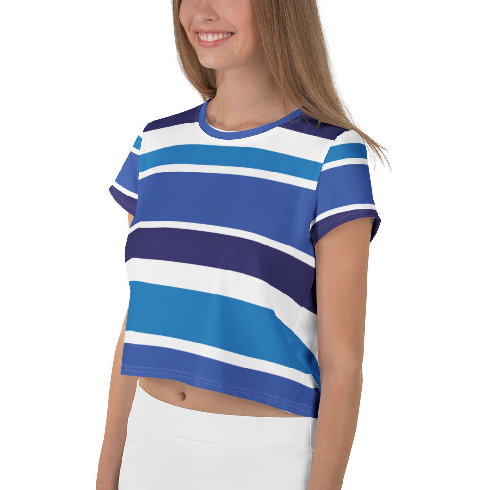 Women's Blue Striped Crop Tee - Activewear Well