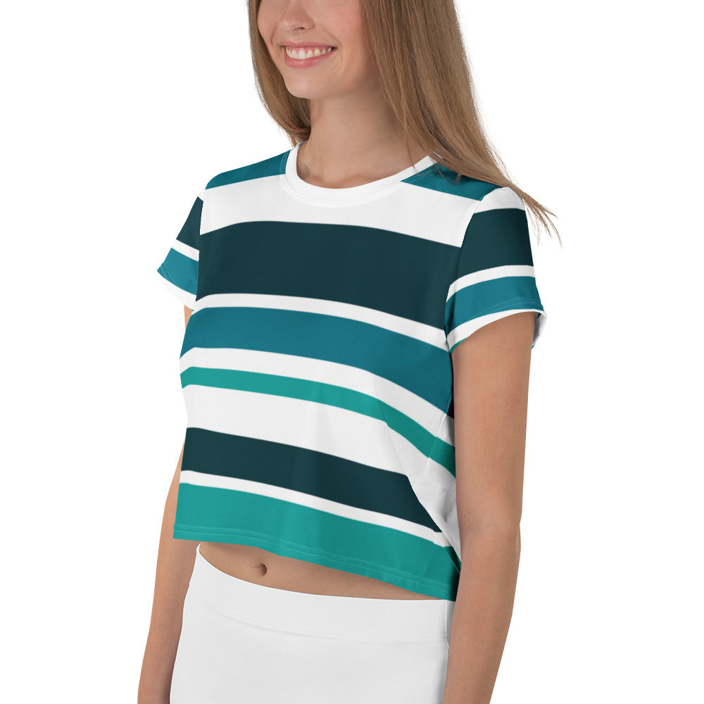 Women's Green Striped Crop Tee - Activewear Well