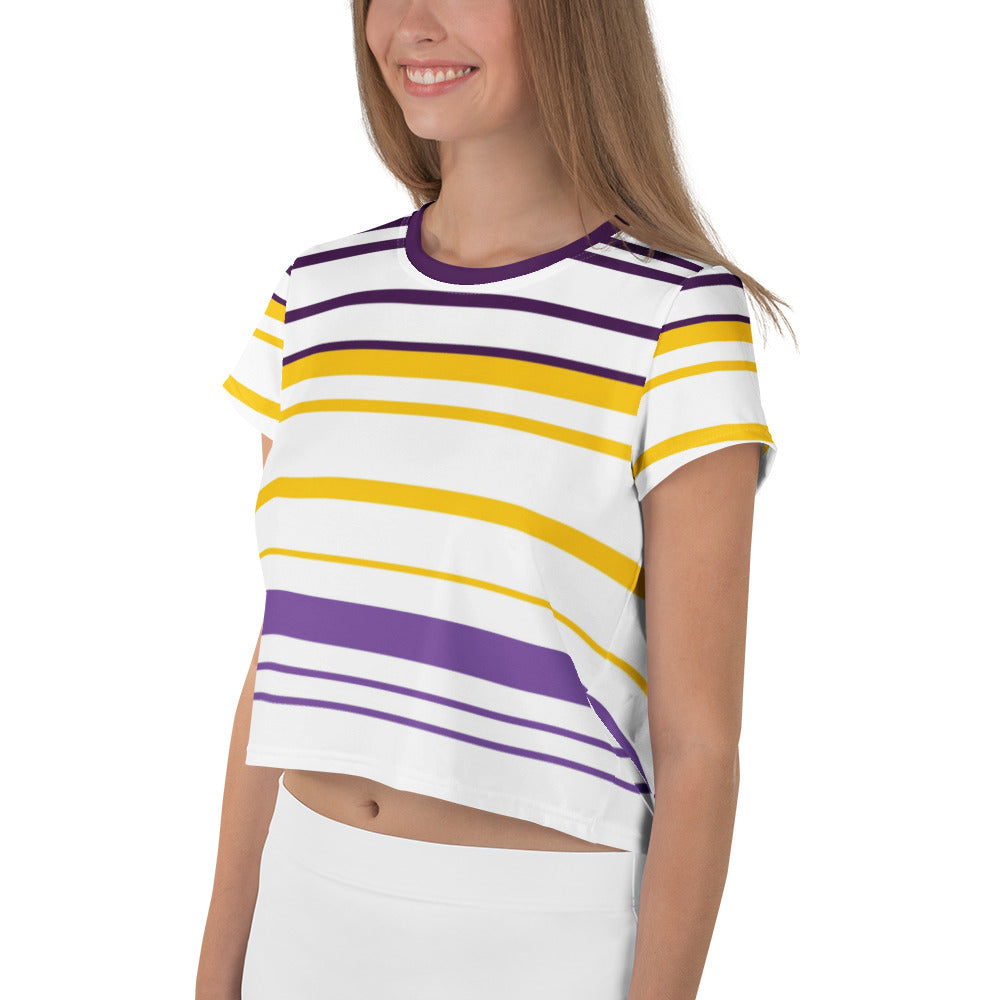 Women's Yellow Striped Crop Tee - Activewear Well