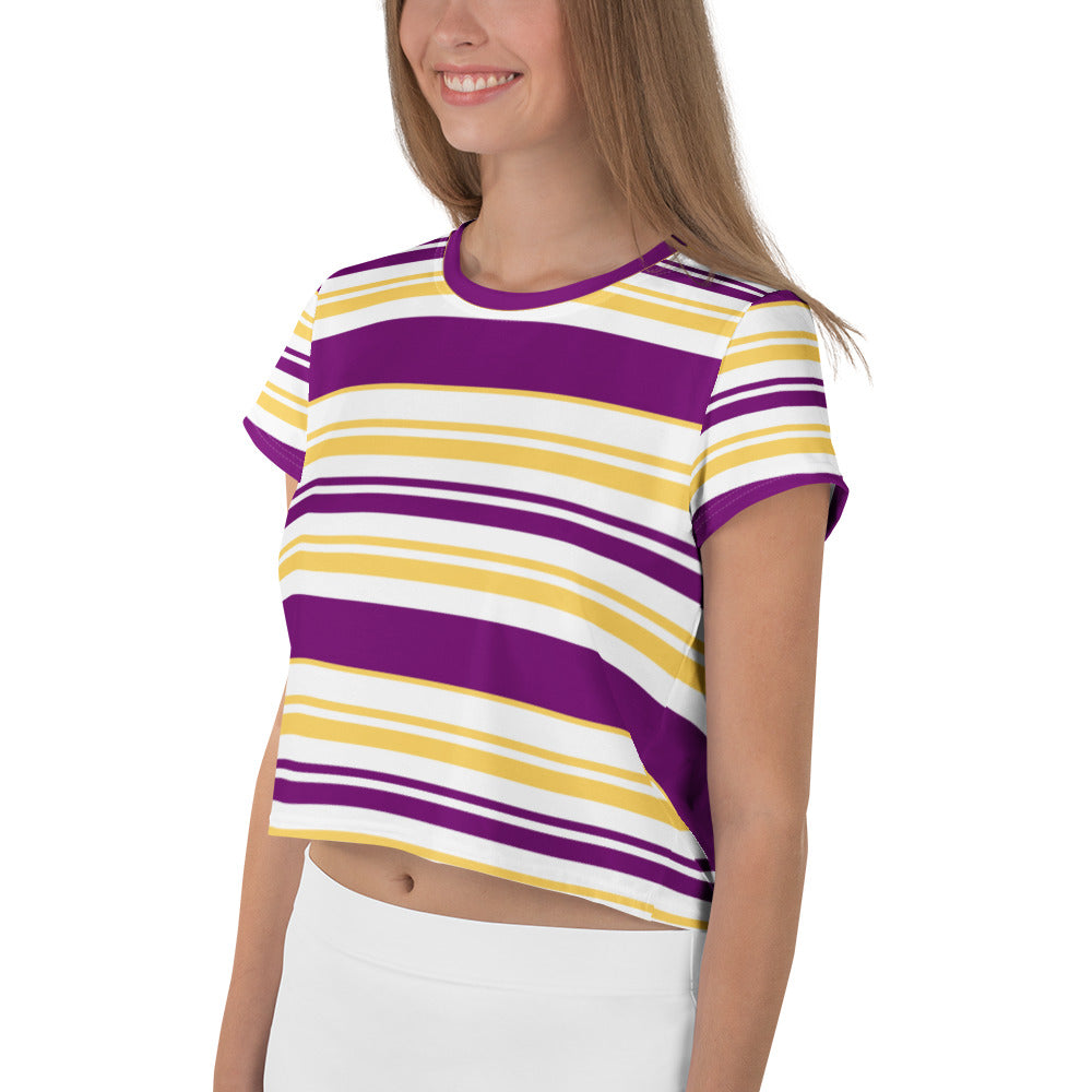 Women's Purple Striped Crop Tee - Activewear Well