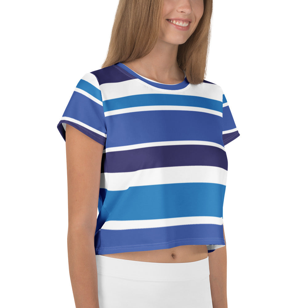 Women's Blue Striped Crop Tee - Activewear Well