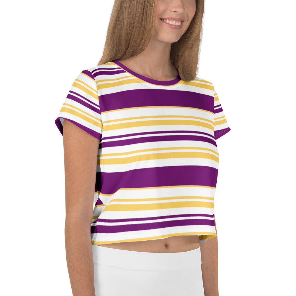 Women's Purple Striped Crop Tee - Activewear Well