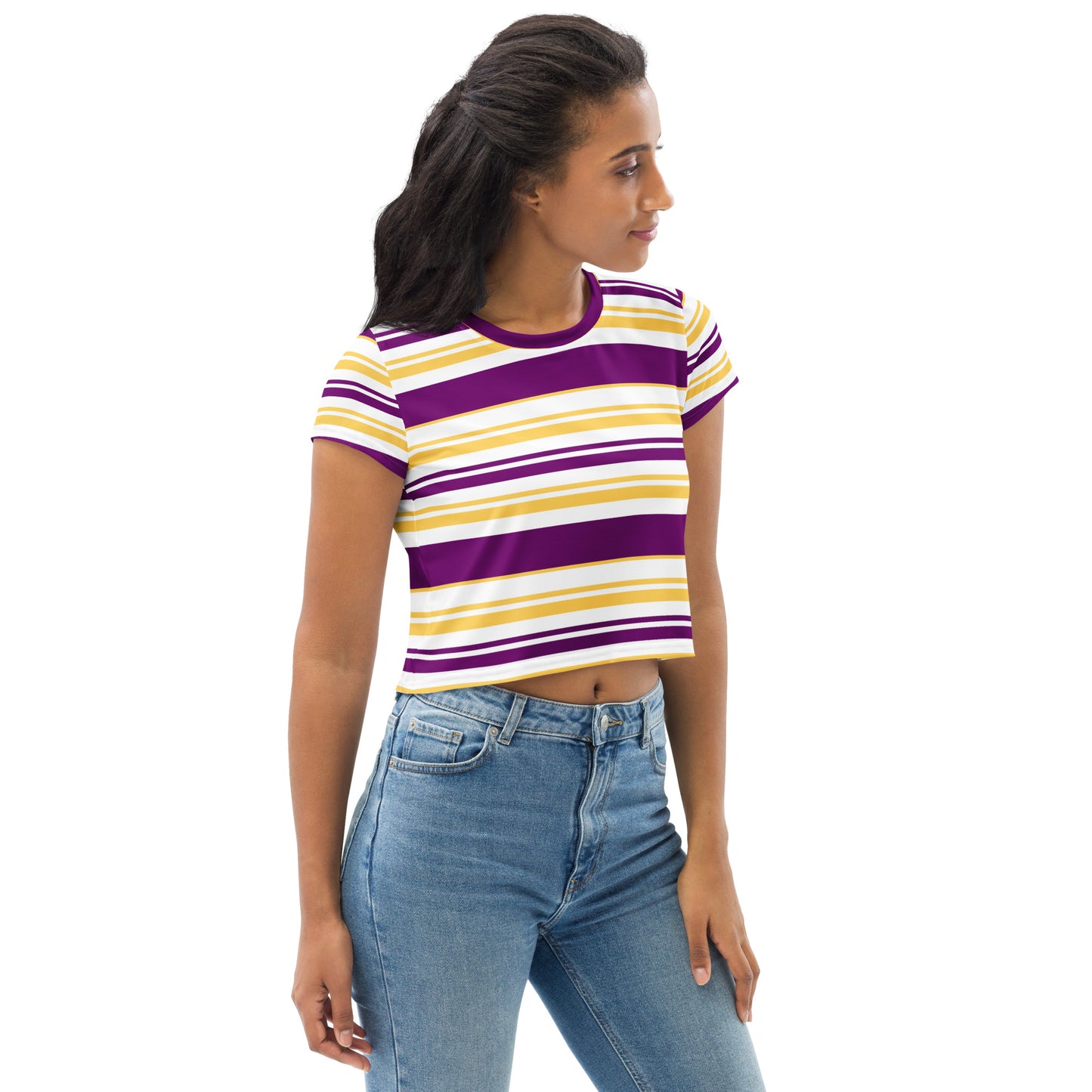Women's Purple Striped Crop Tee - Activewear Well