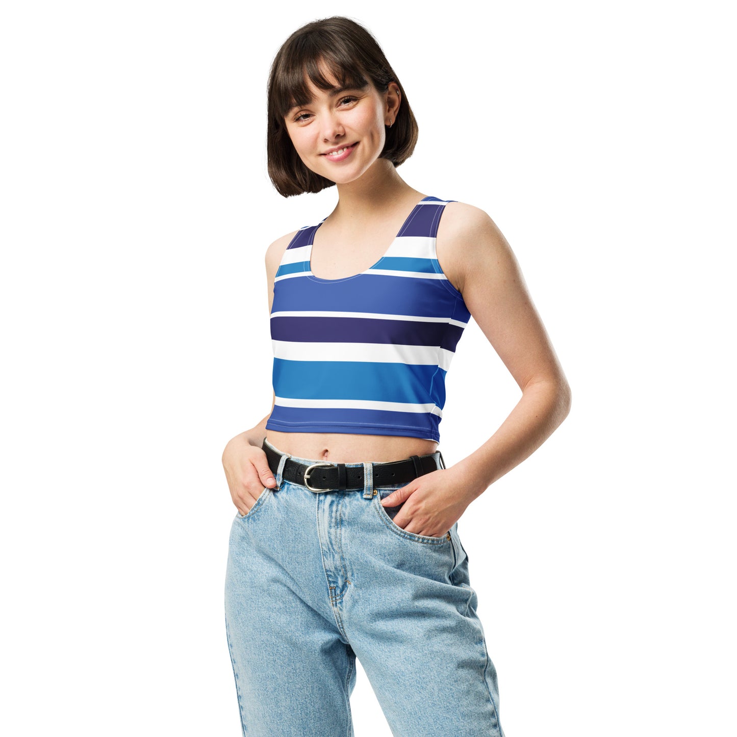 Women's Blue Striped Crop Top - Activewear Well