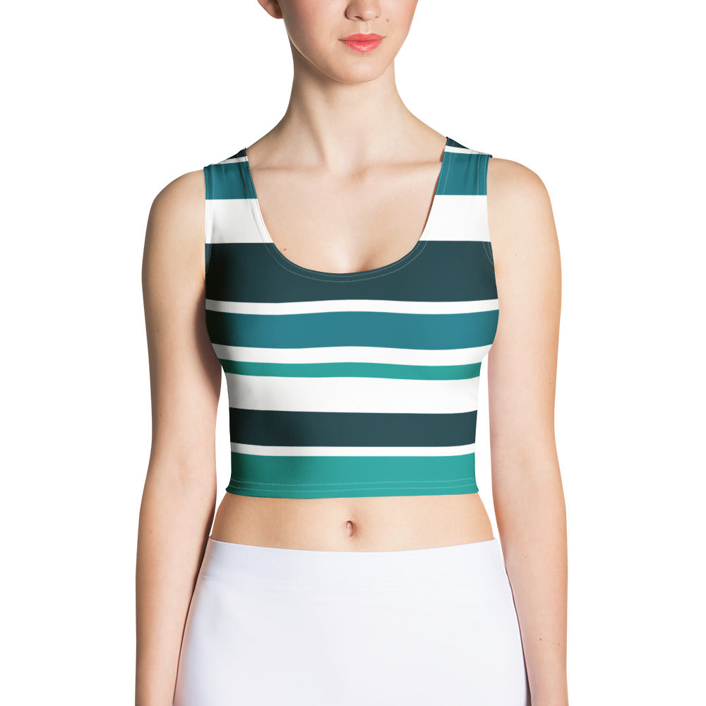 Women's Green Striped Crop Top - Activewear Well