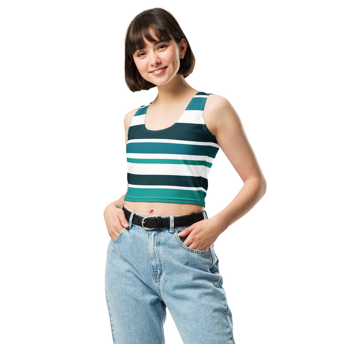 Women's Green Striped Crop Top - Activewear Well