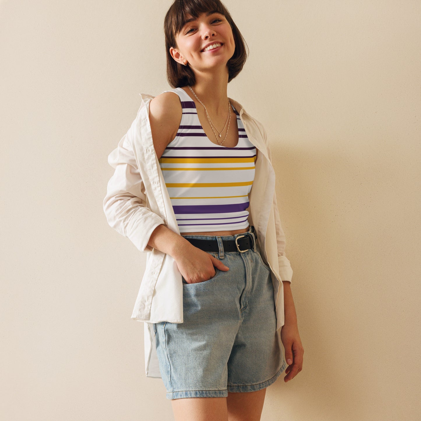 Women's Yellow Striped Crop Top - Activewear Well