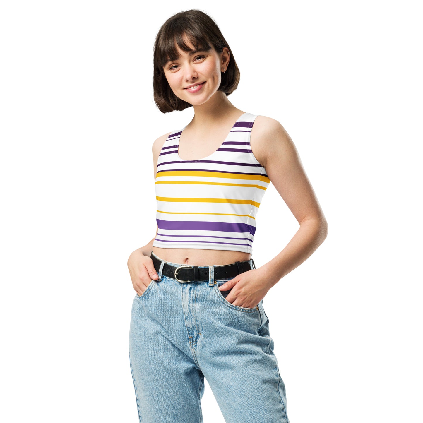 Women's Yellow Striped Crop Top - Activewear Well