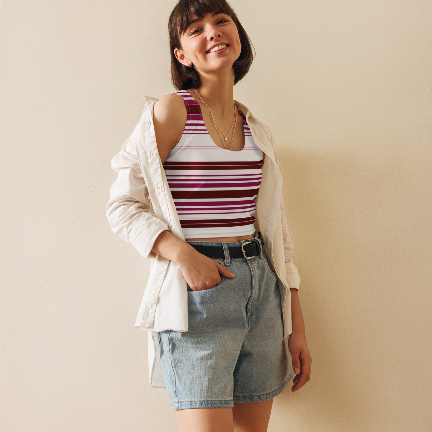 Women's Purple Striped Crop Top - Activewear Well