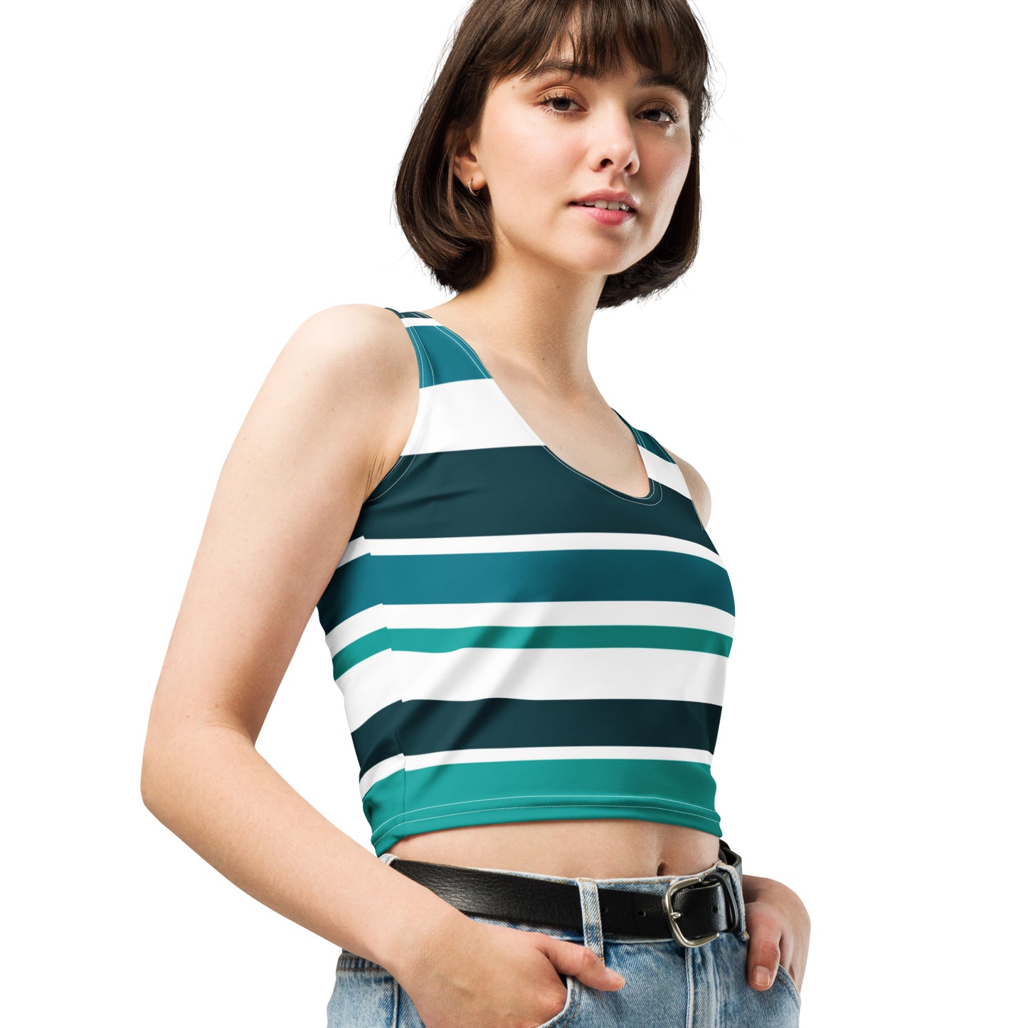 Women's Green Striped Crop Top - Activewear Well