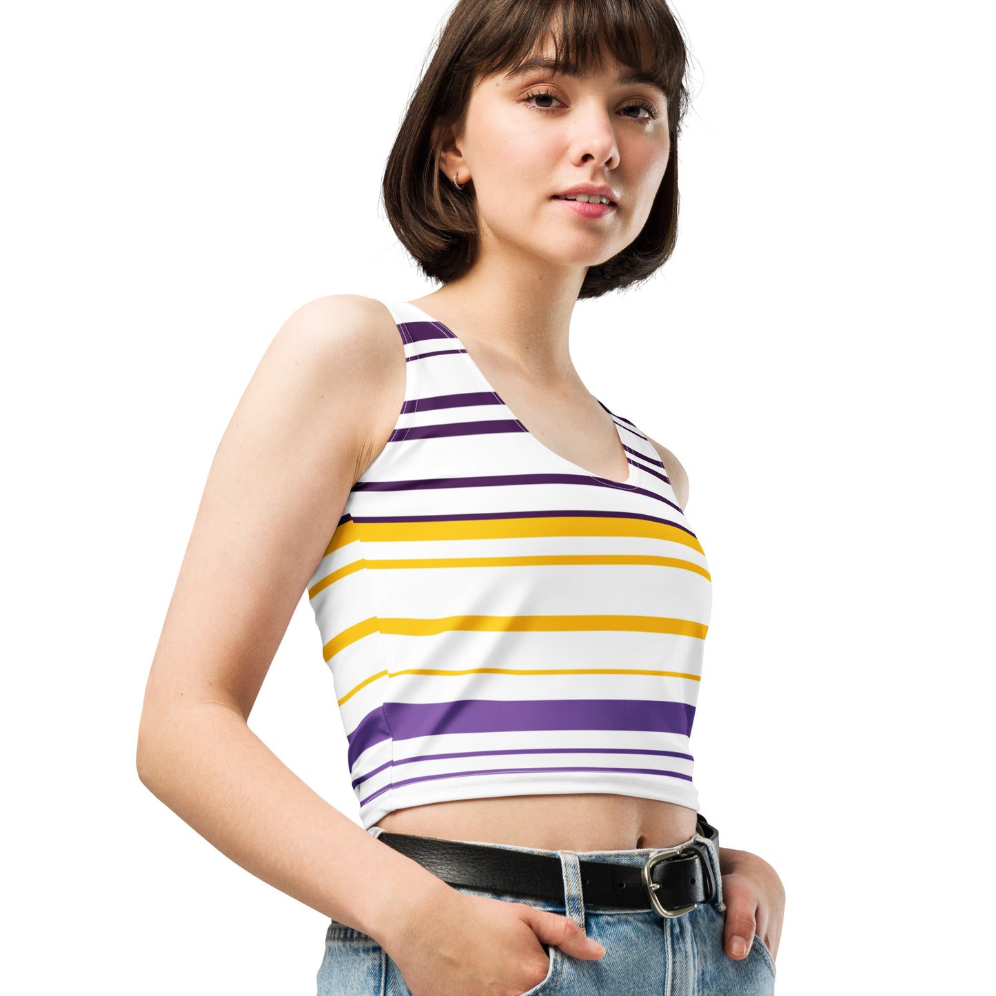 Women's Yellow Striped Crop Top - Activewear Well