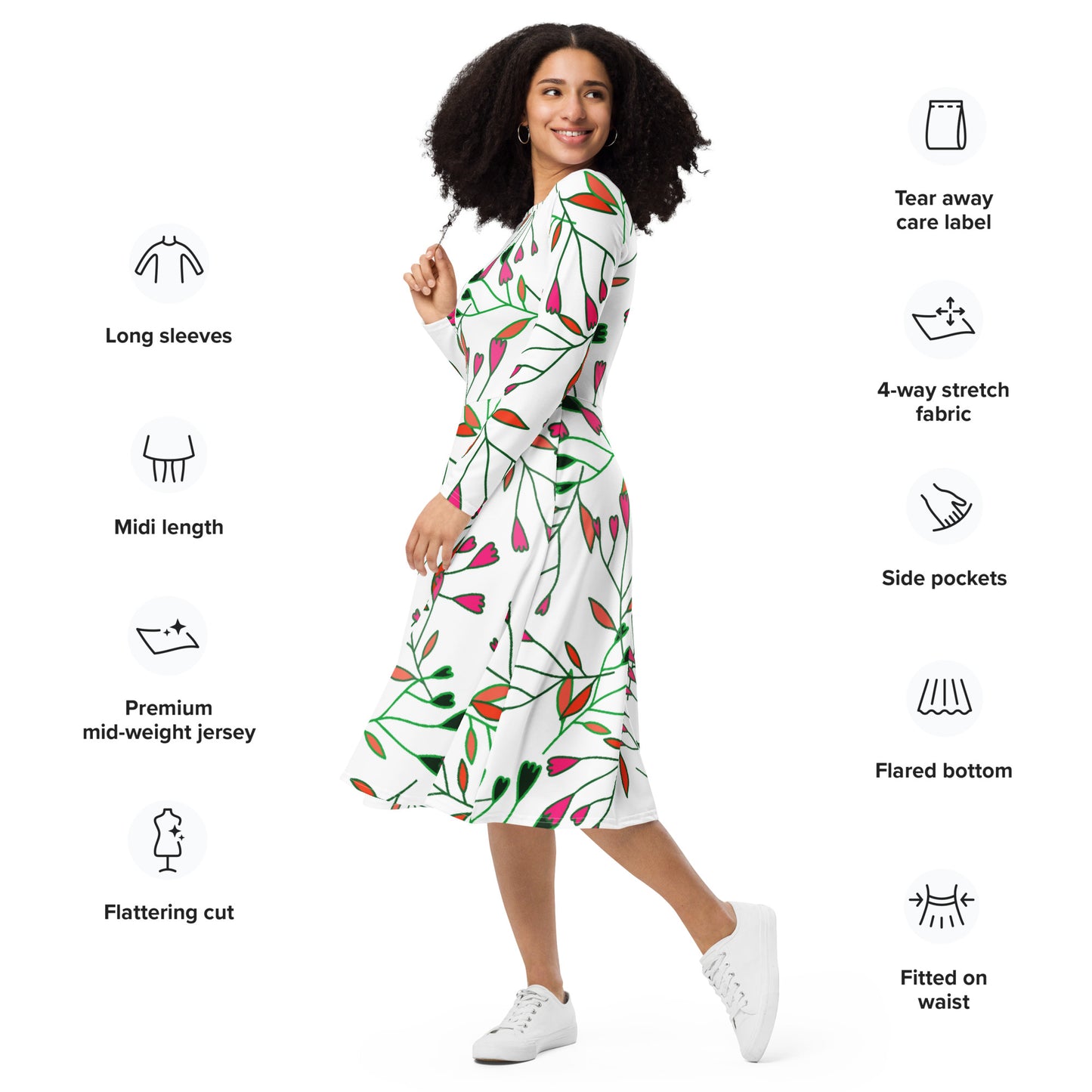 Joyce Long Sleeve Midi Dress - Activewear Well