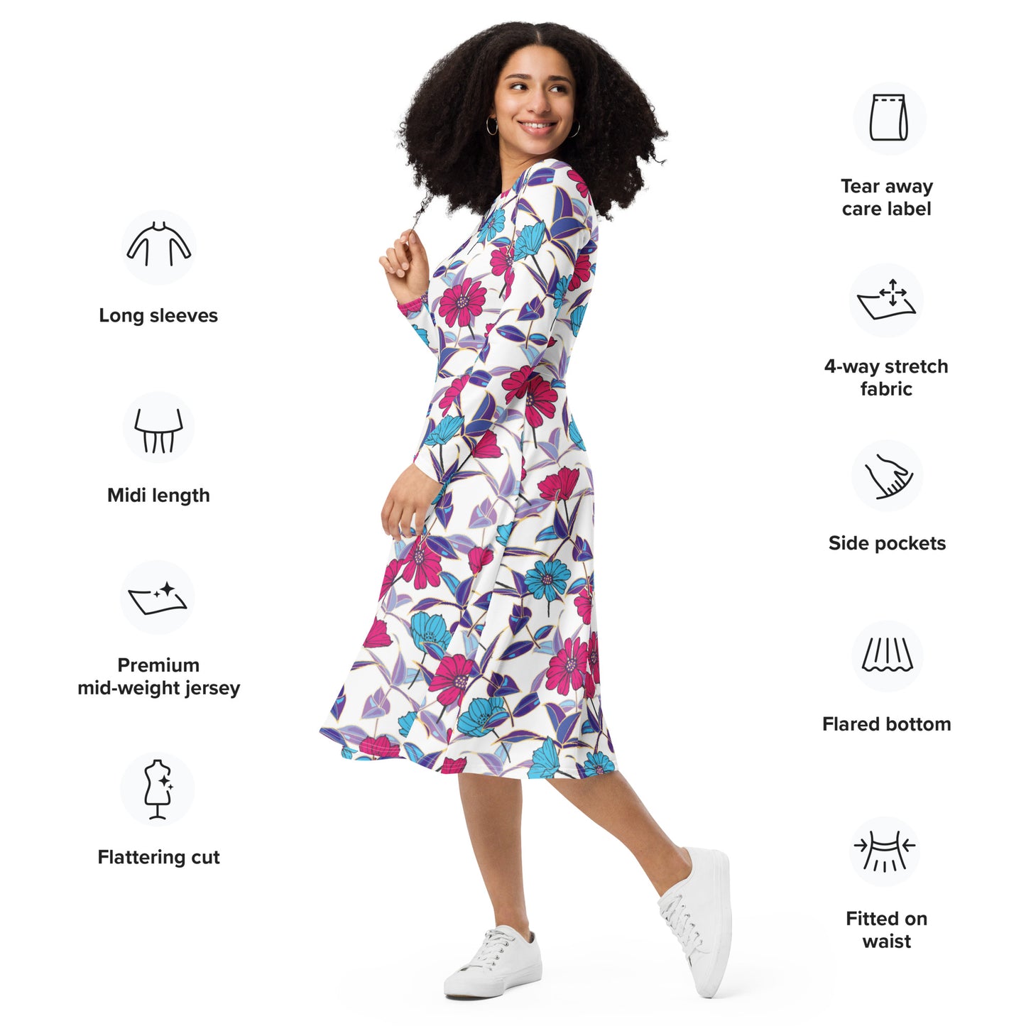 Meryl Long Sleeve Midi Dress - Activewear Well