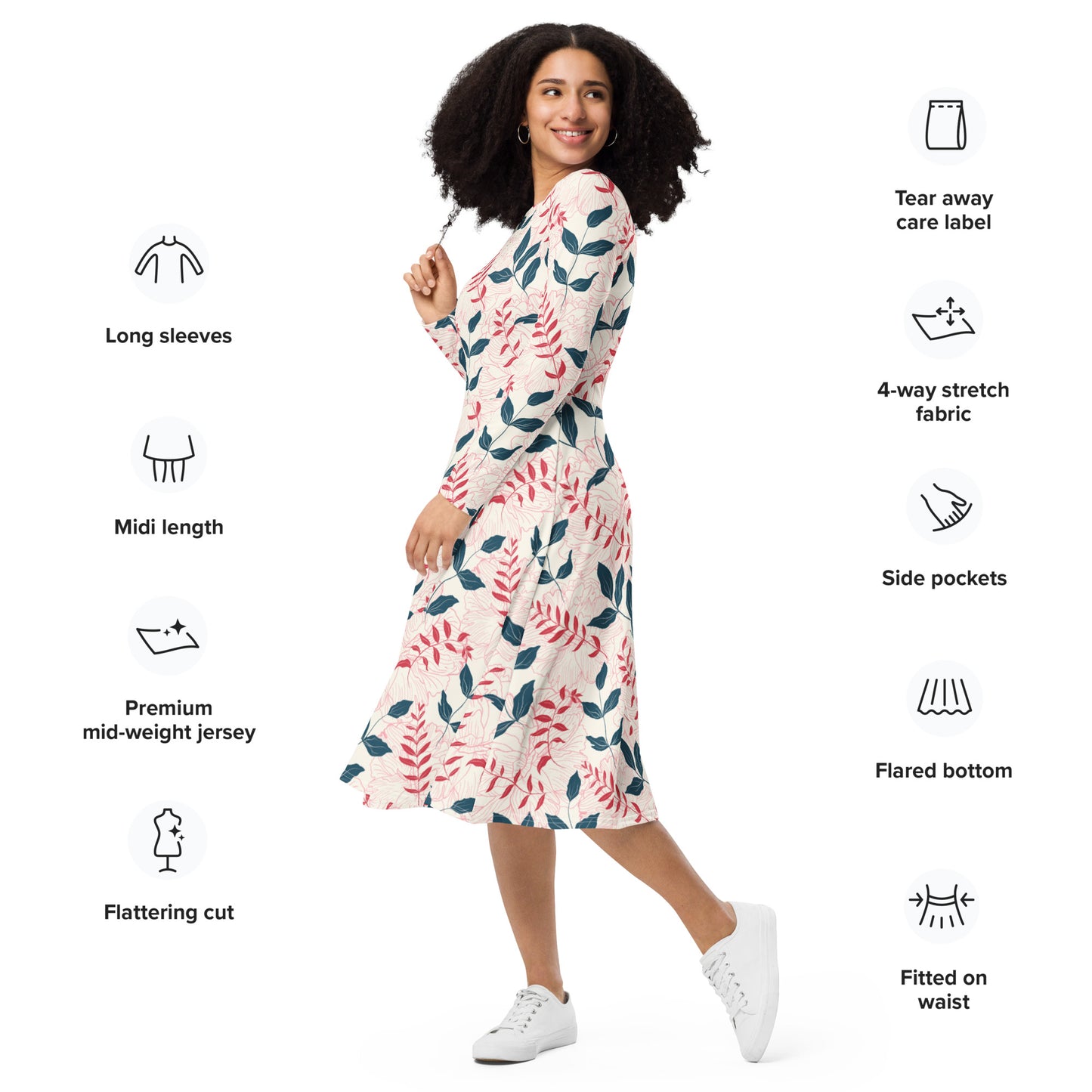 Sally Long Sleeve Midi Dress - Activewear Well