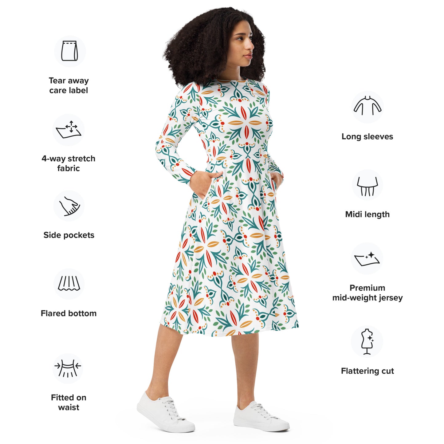 Ava Long Sleeve Midi Dress - Activewear Well