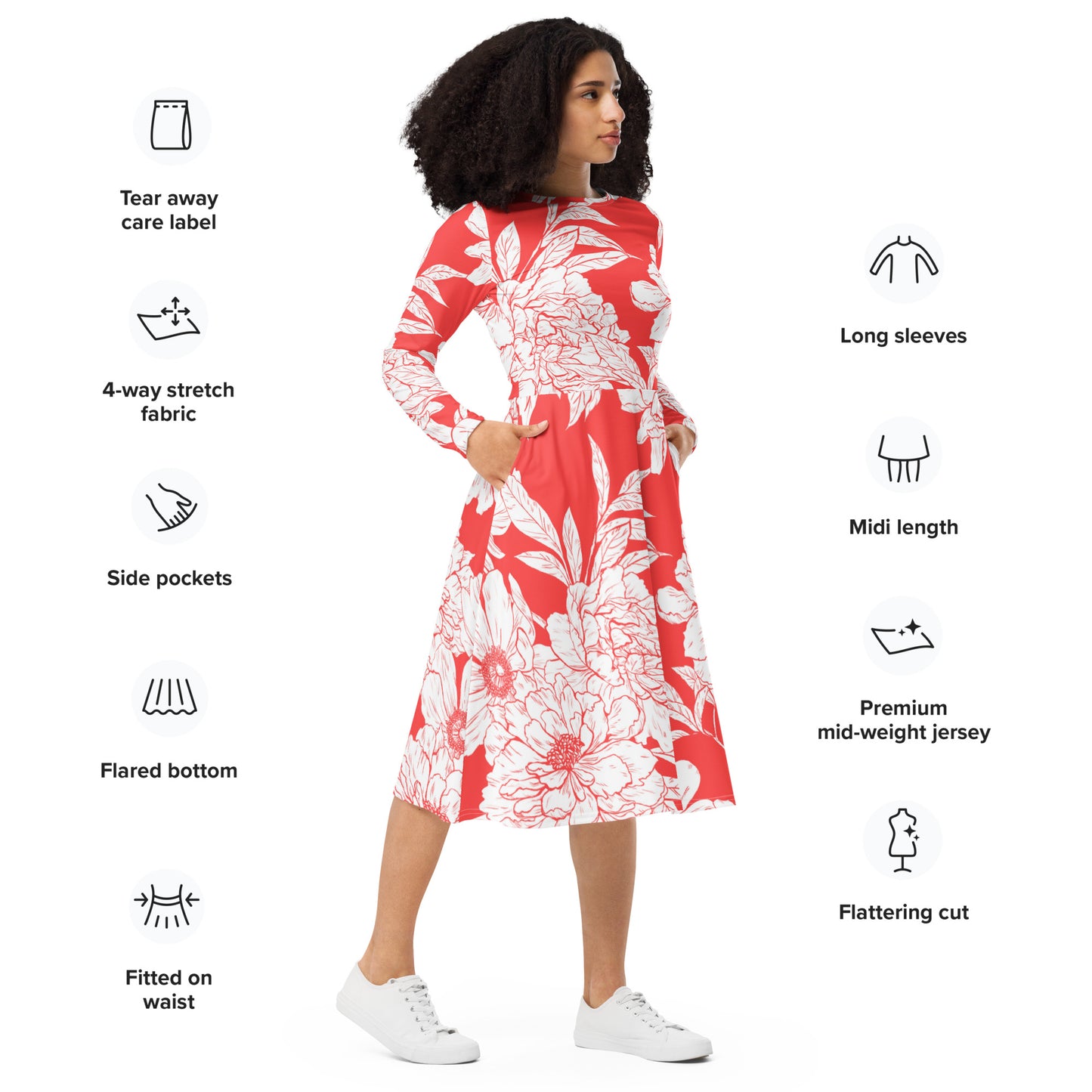 Emily Long Sleeve Midi Dress - Activewear Well