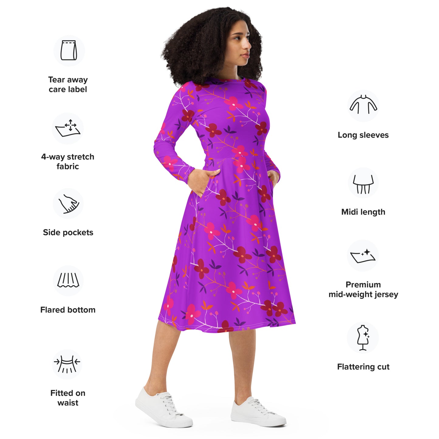 Kayla Long Sleeve Midi Dress - Activewear Well