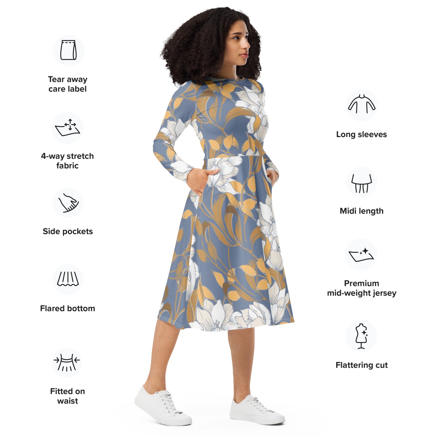 Kristen Long Sleeve Midi Dress - Activewear Well
