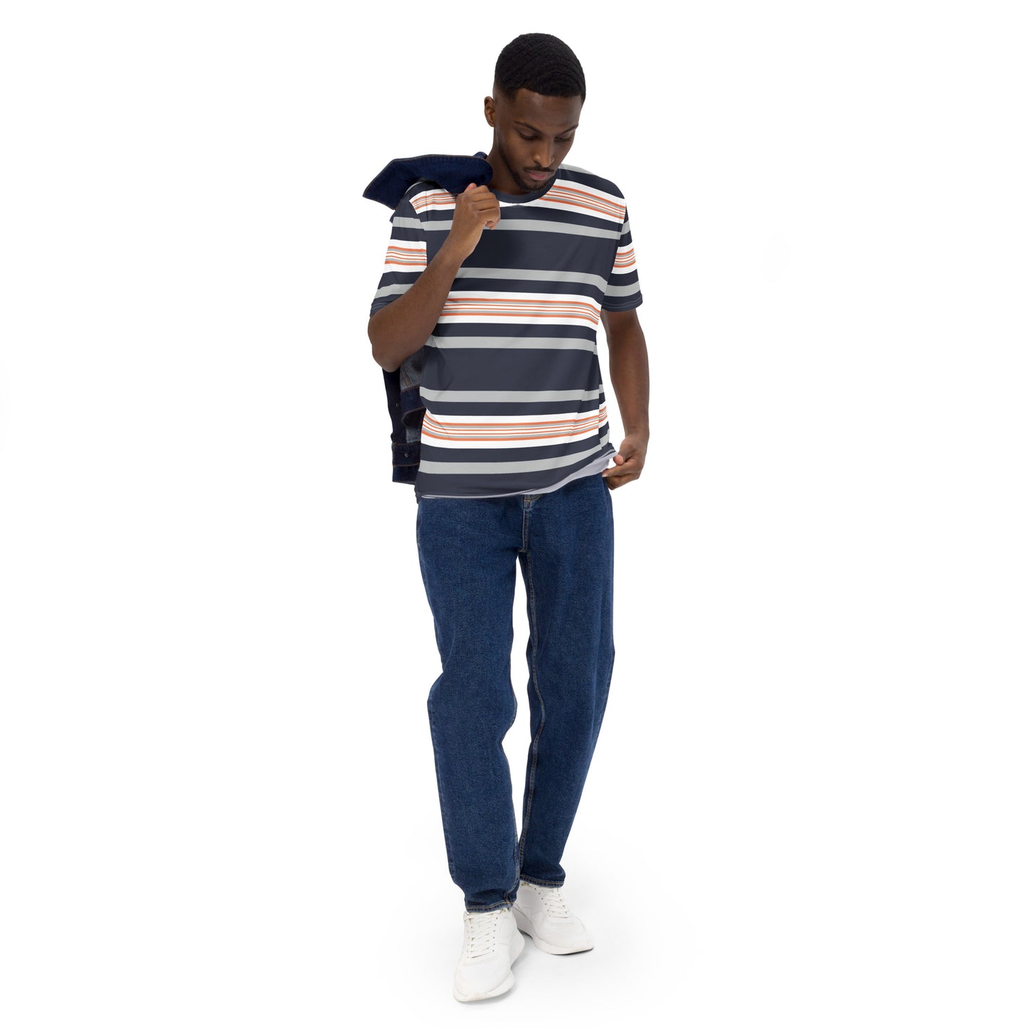 Men's Grey Striped T-Shirt - Activewear Well