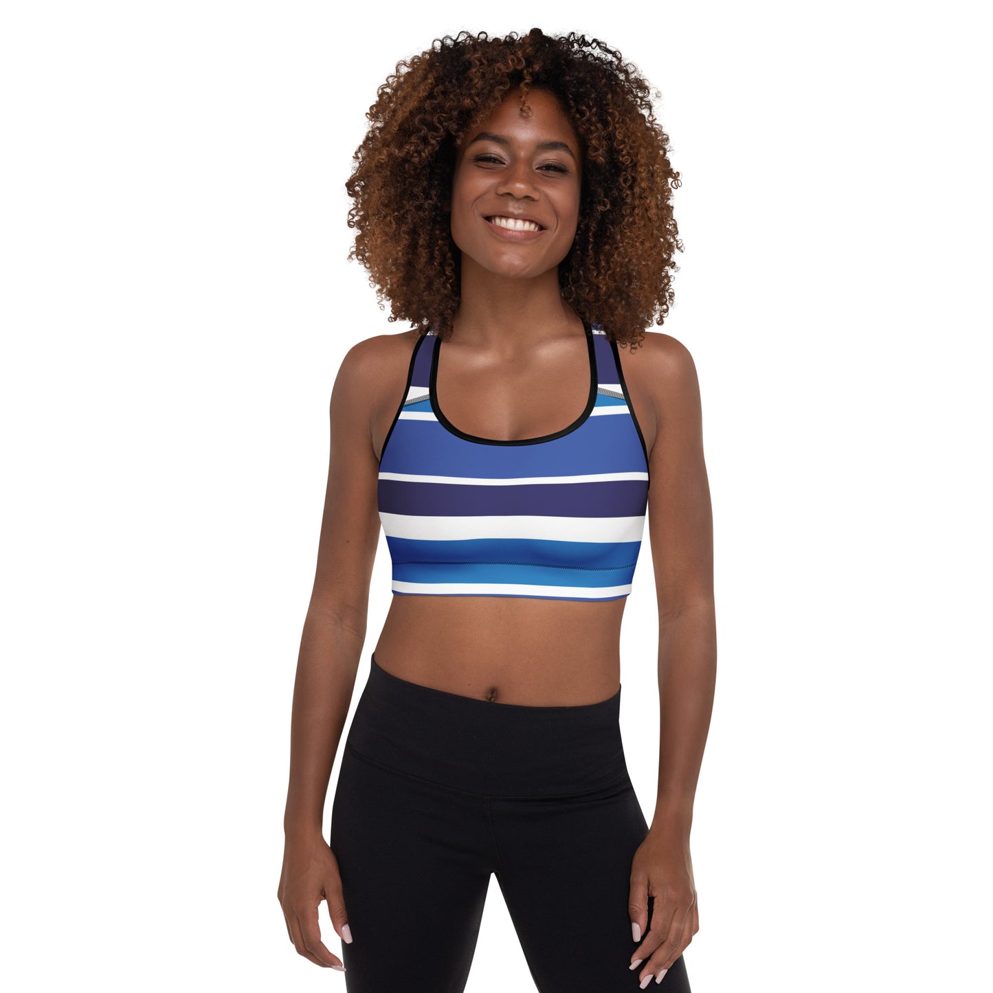 Blue Striped Padded Sports Bra - Activewear Well