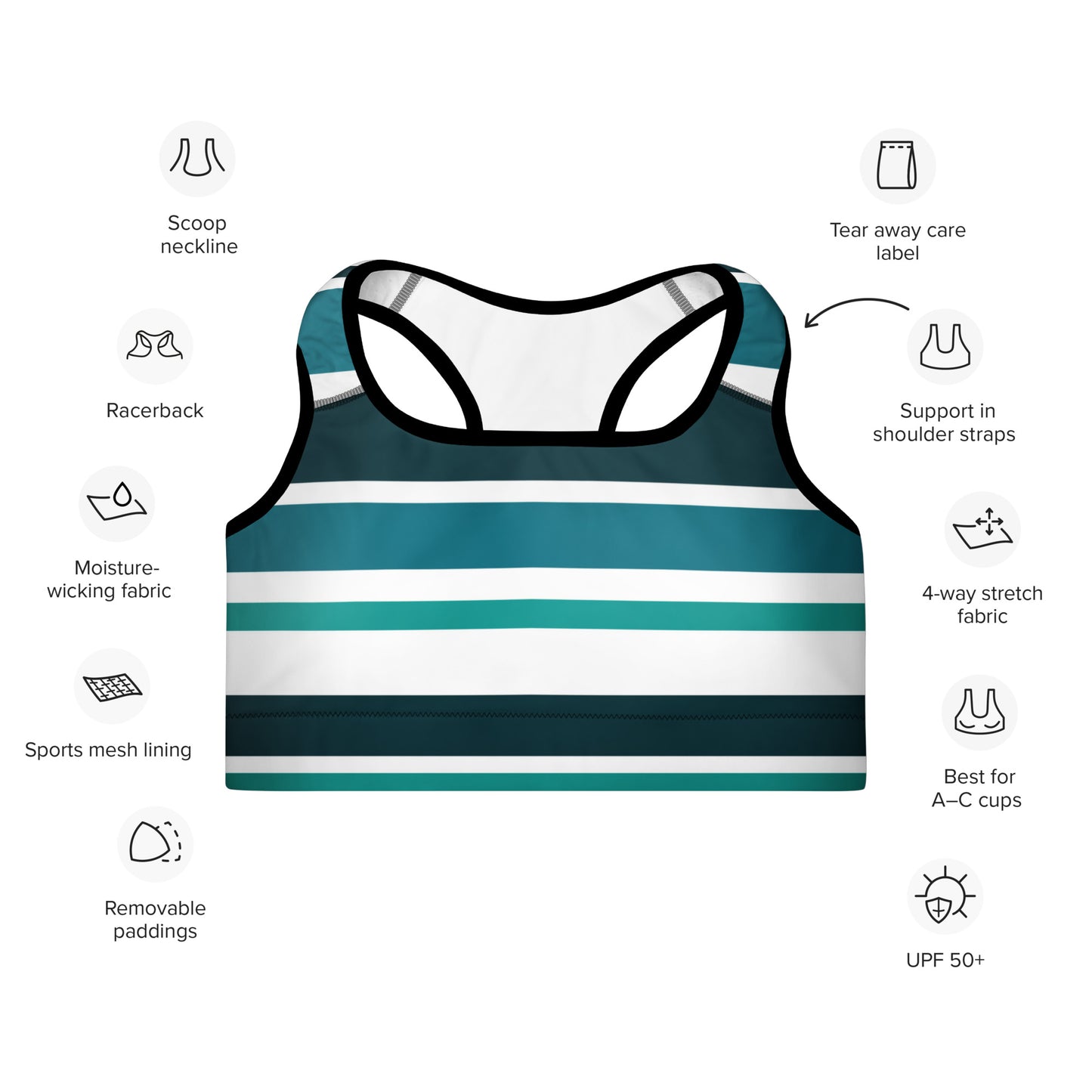 Green Striped Padded Sports Bra - Activewear Well