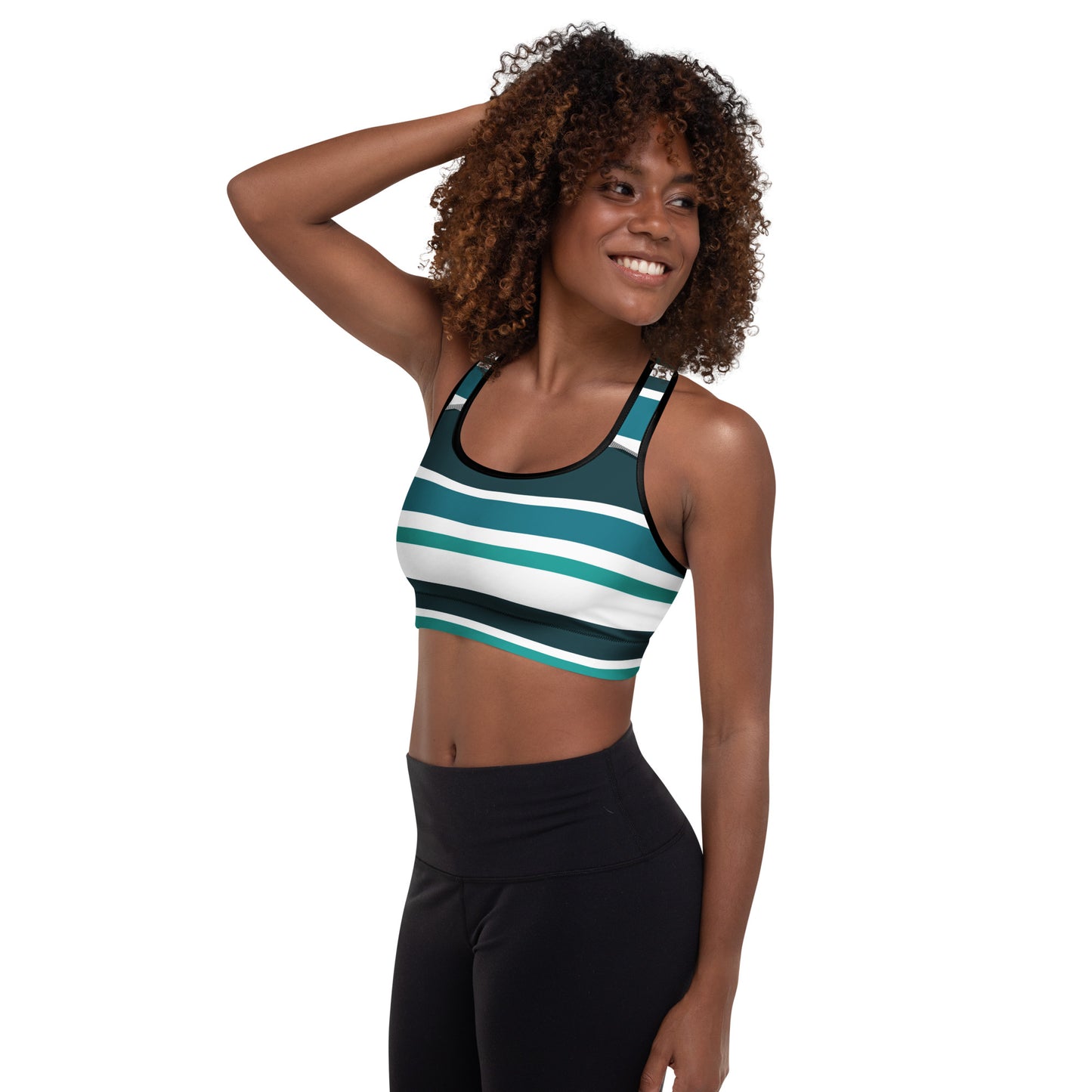 Green Striped Padded Sports Bra - Activewear Well