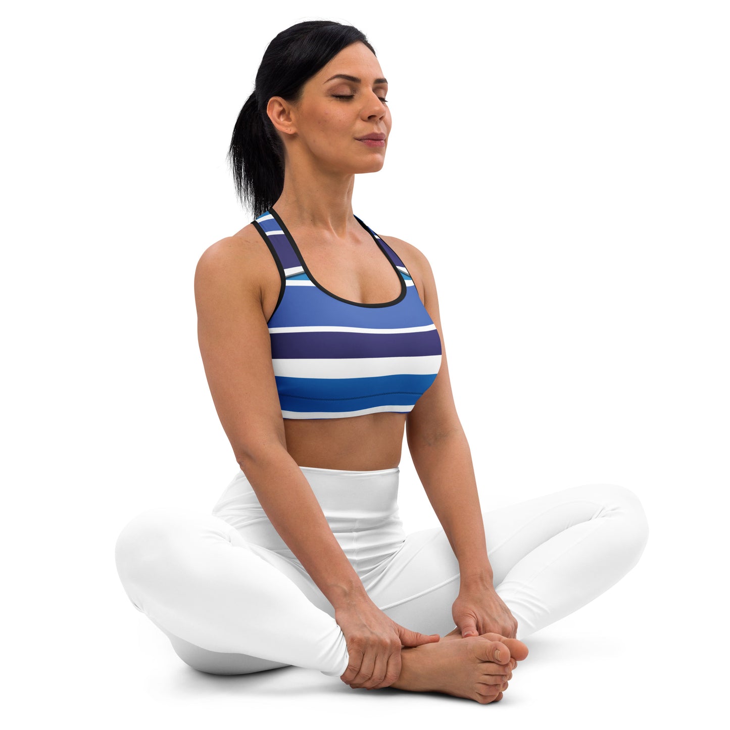 Blue Striped Padded Sports Bra - Activewear Well