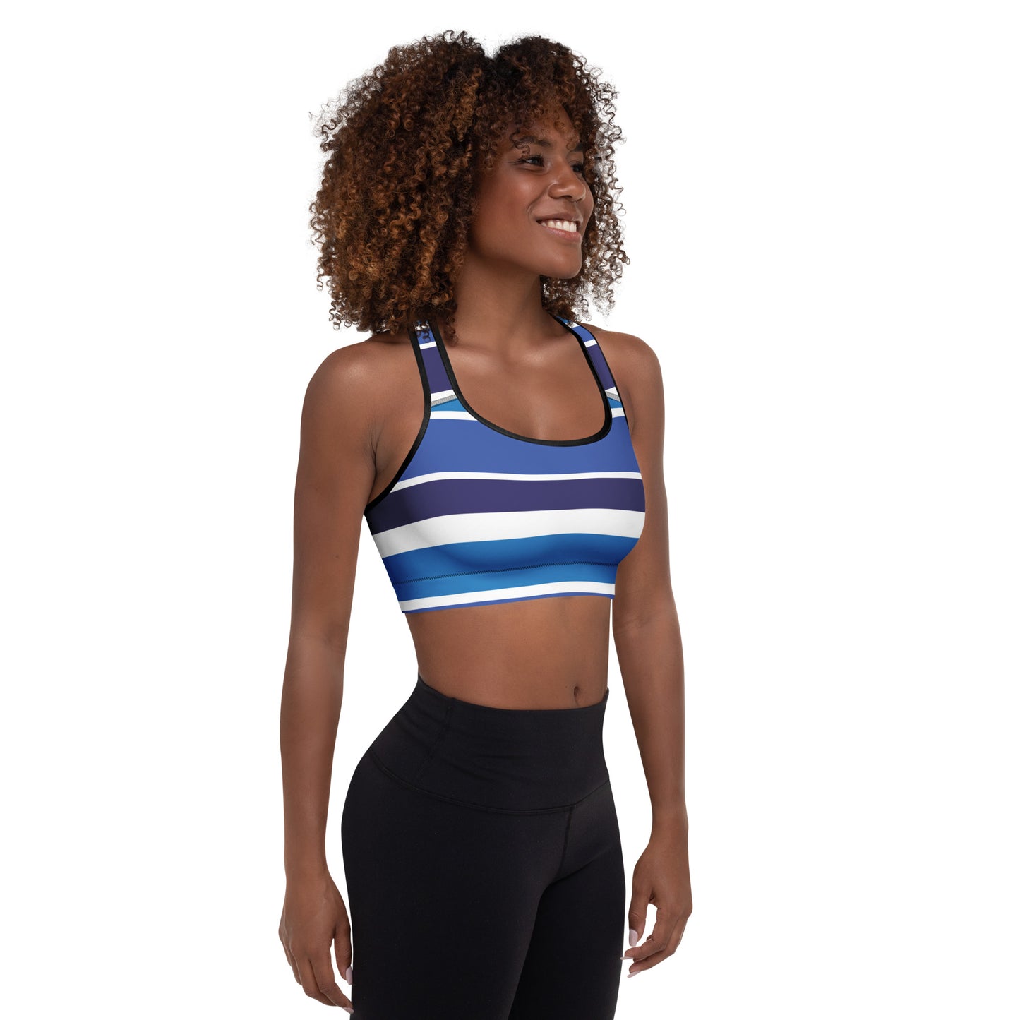 Blue Striped Padded Sports Bra - Activewear Well