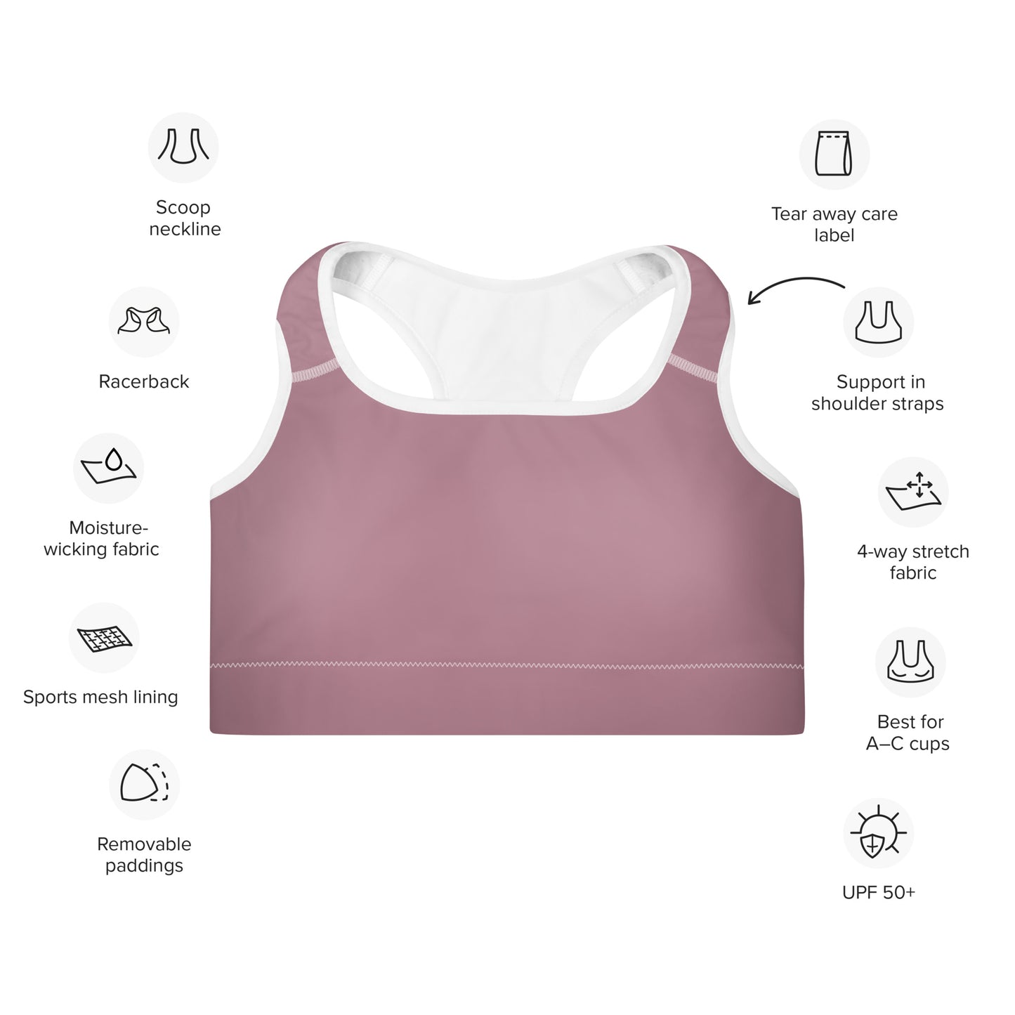 Purple Mauve Padded Sports Bra - Activewear Well