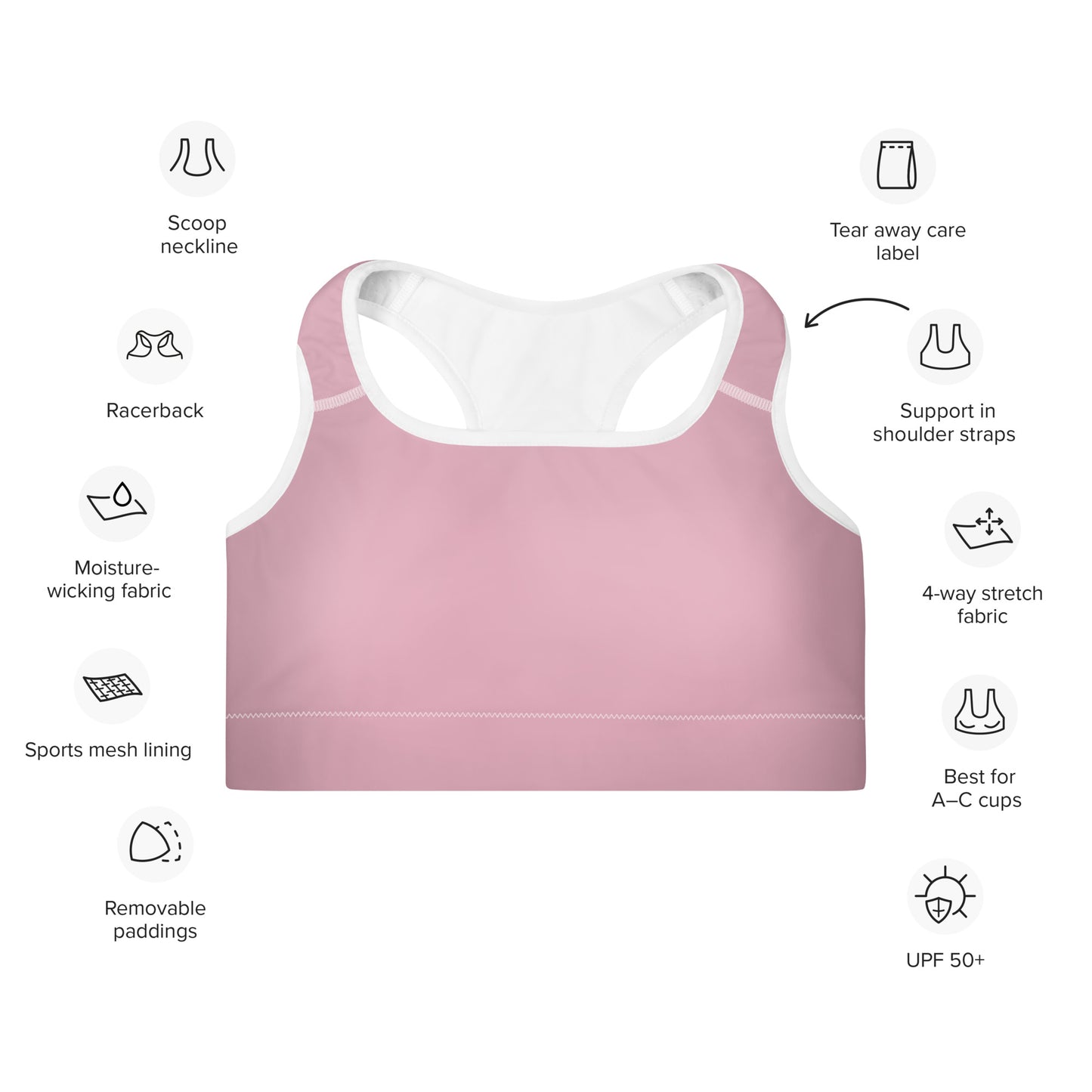 Neutral Pink Padded Sports Bra - Activewear Well