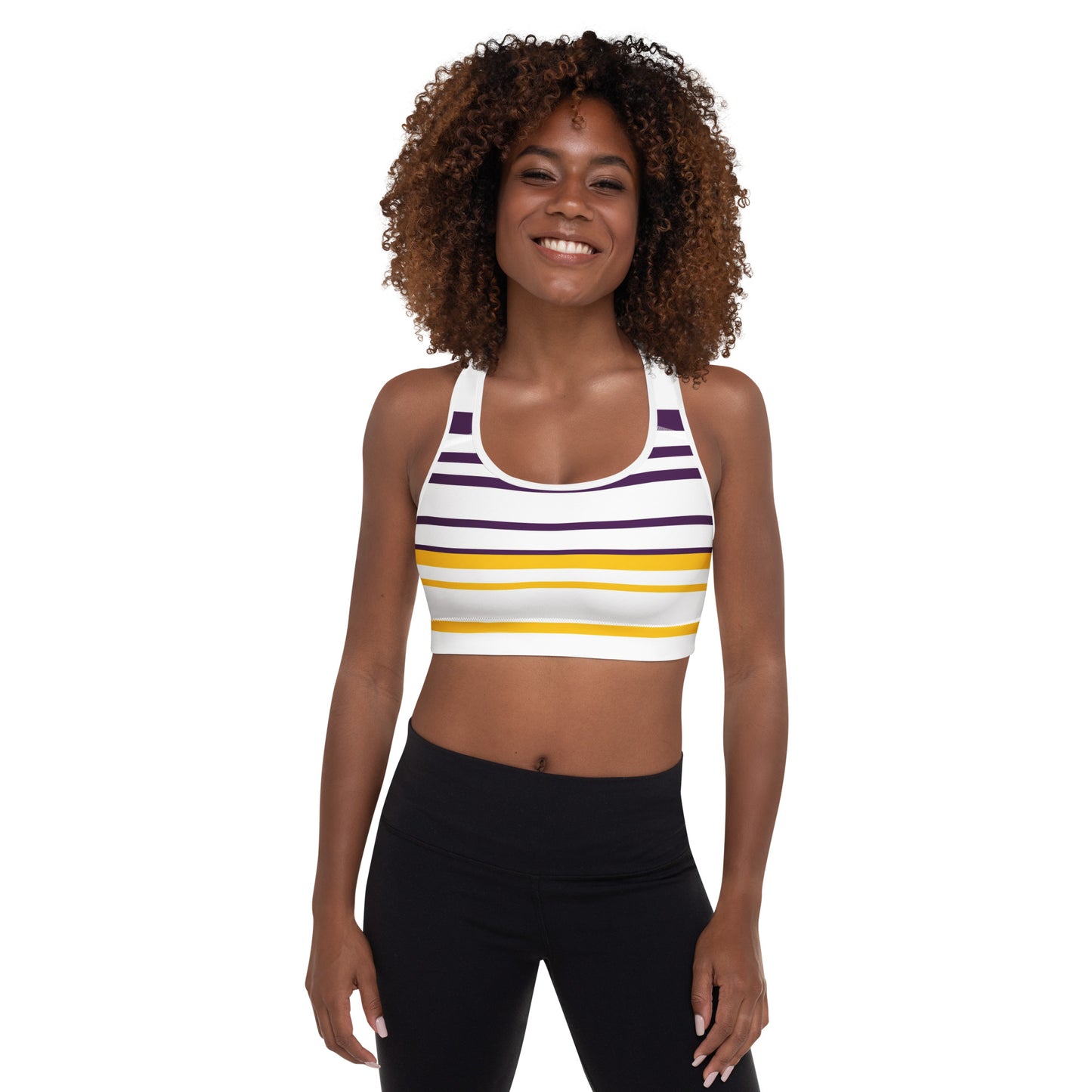 Yellow Striped Padded Sports Bra - Activewear Well