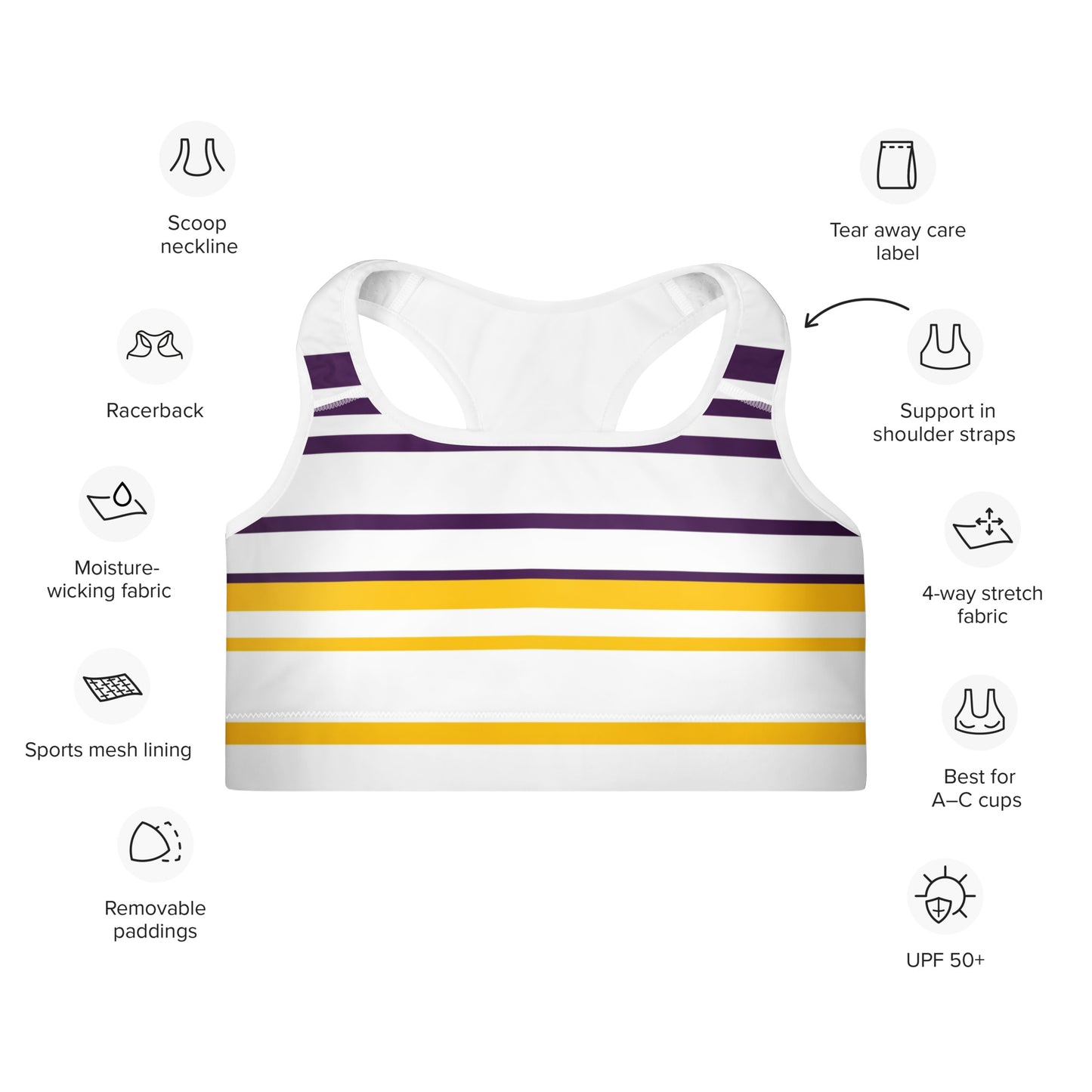 Yellow Striped Padded Sports Bra - Activewear Well