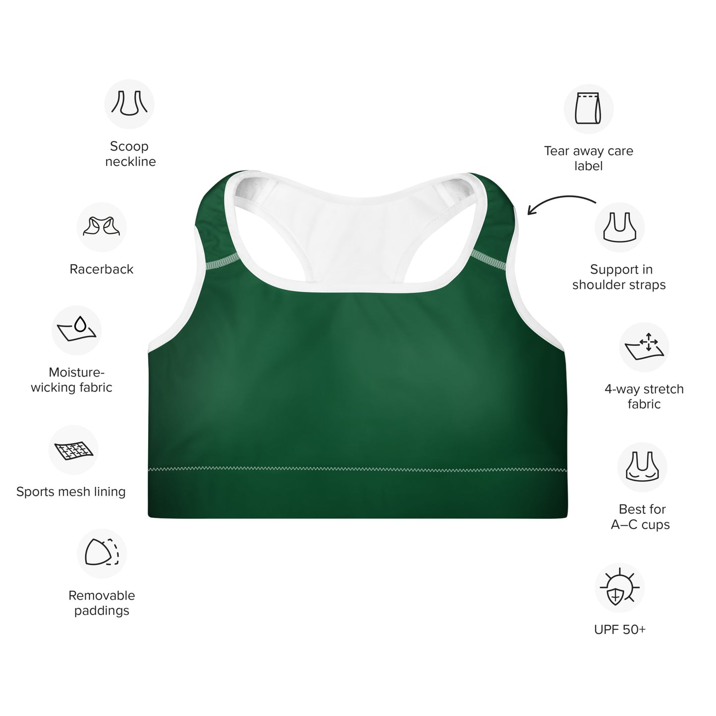 Forest Green Padded Sports Bra - Activewear Well