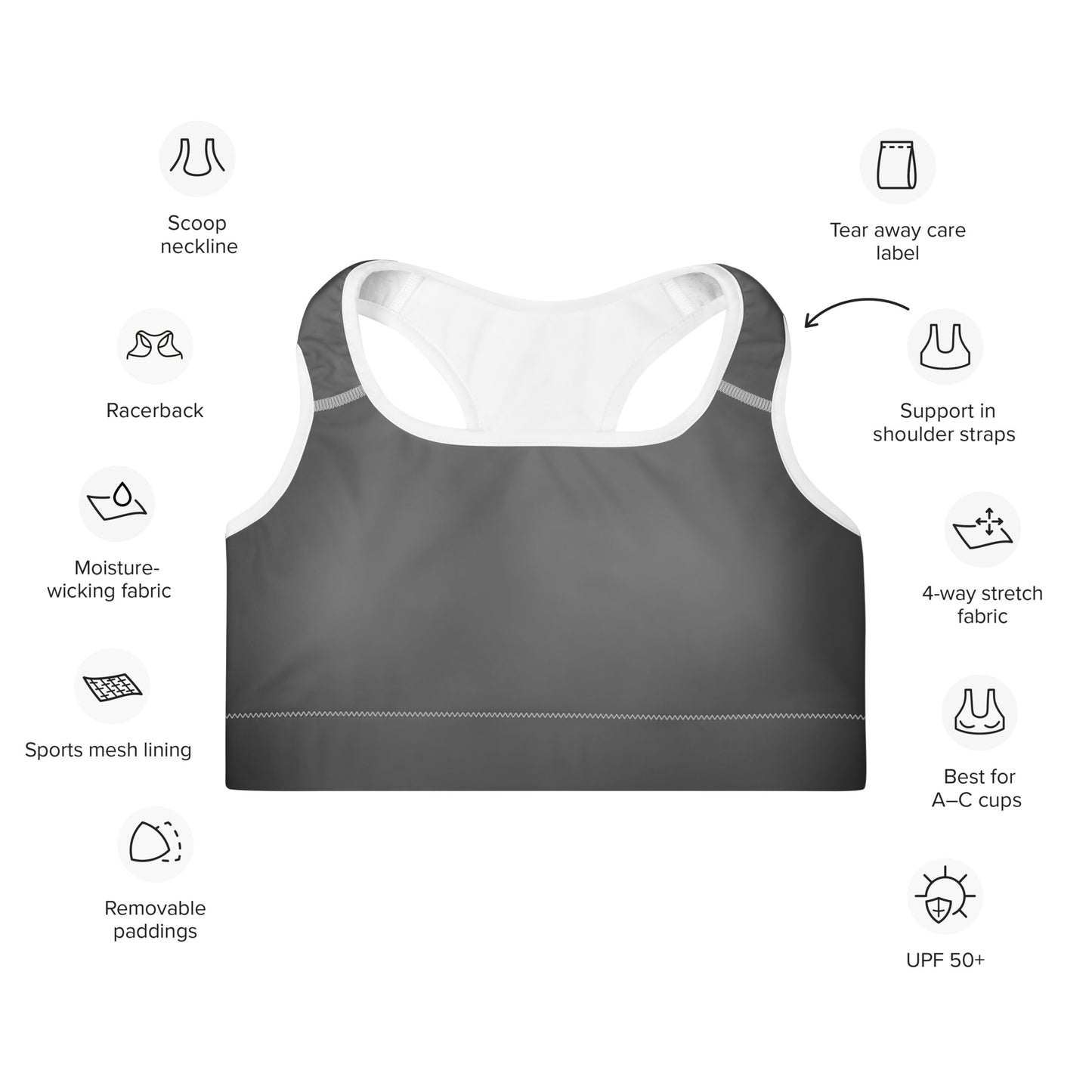 Grey Padded Sports Bra - Activewear Well