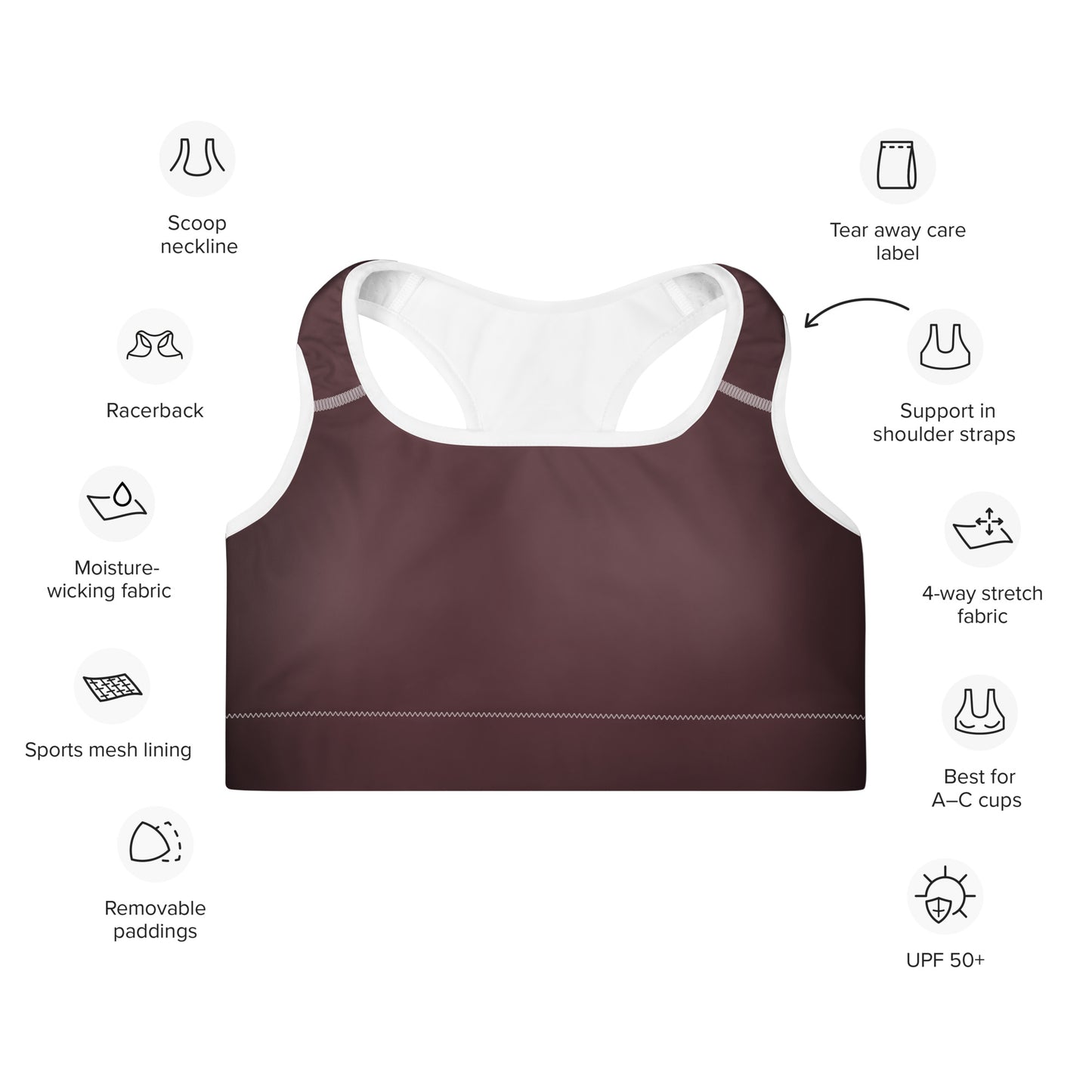 Espresso Padded Sports Bra - Activewear Well