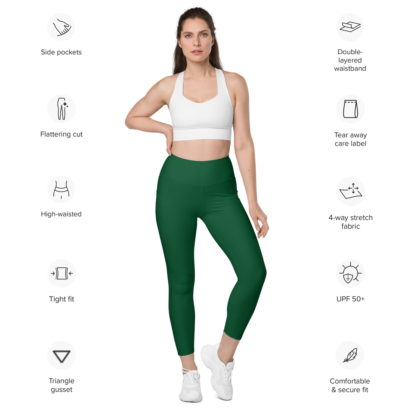Forest Green High-Rise Leggings with pockets - Activewear Well