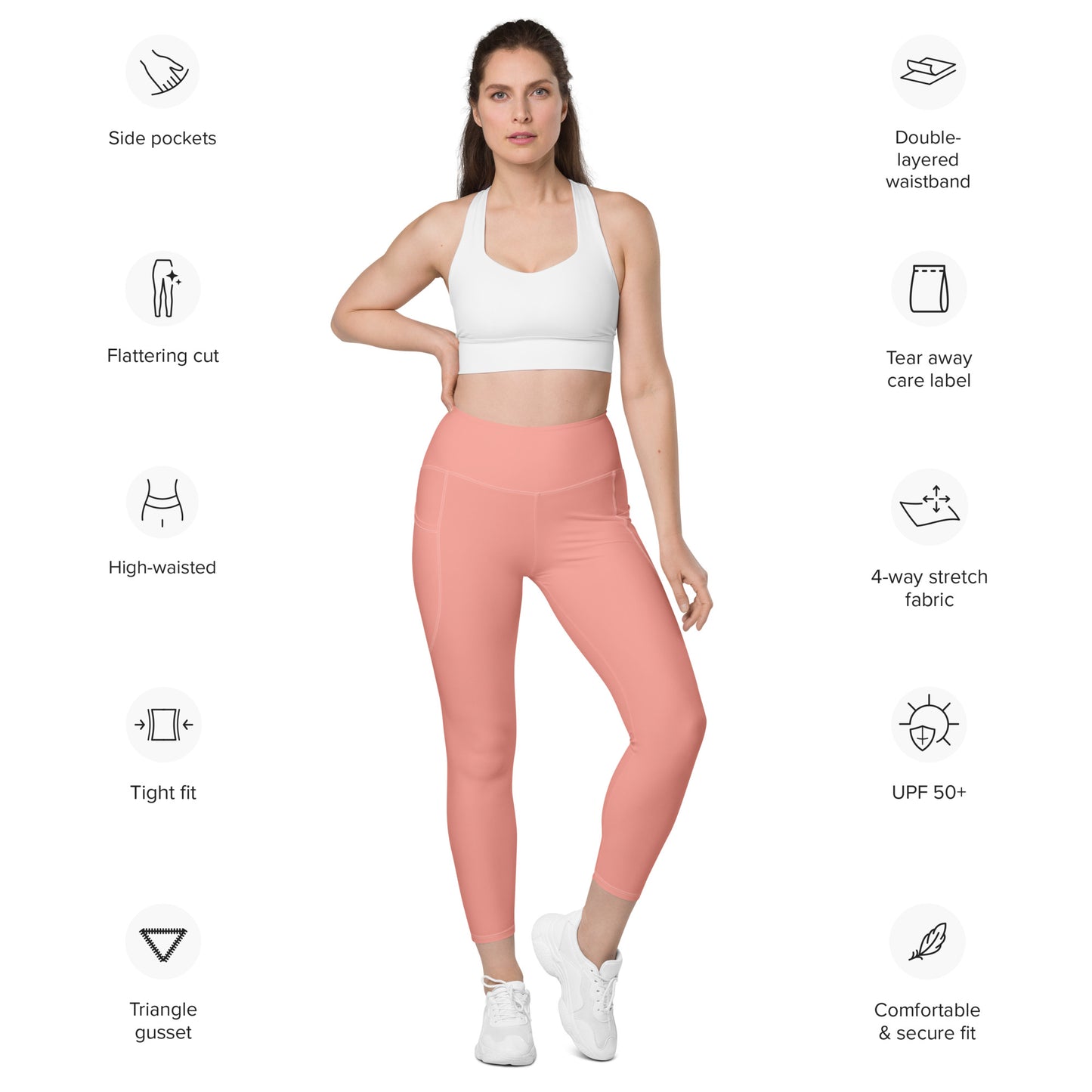 Pink High-Rise Leggings with pockets - Activewear Well