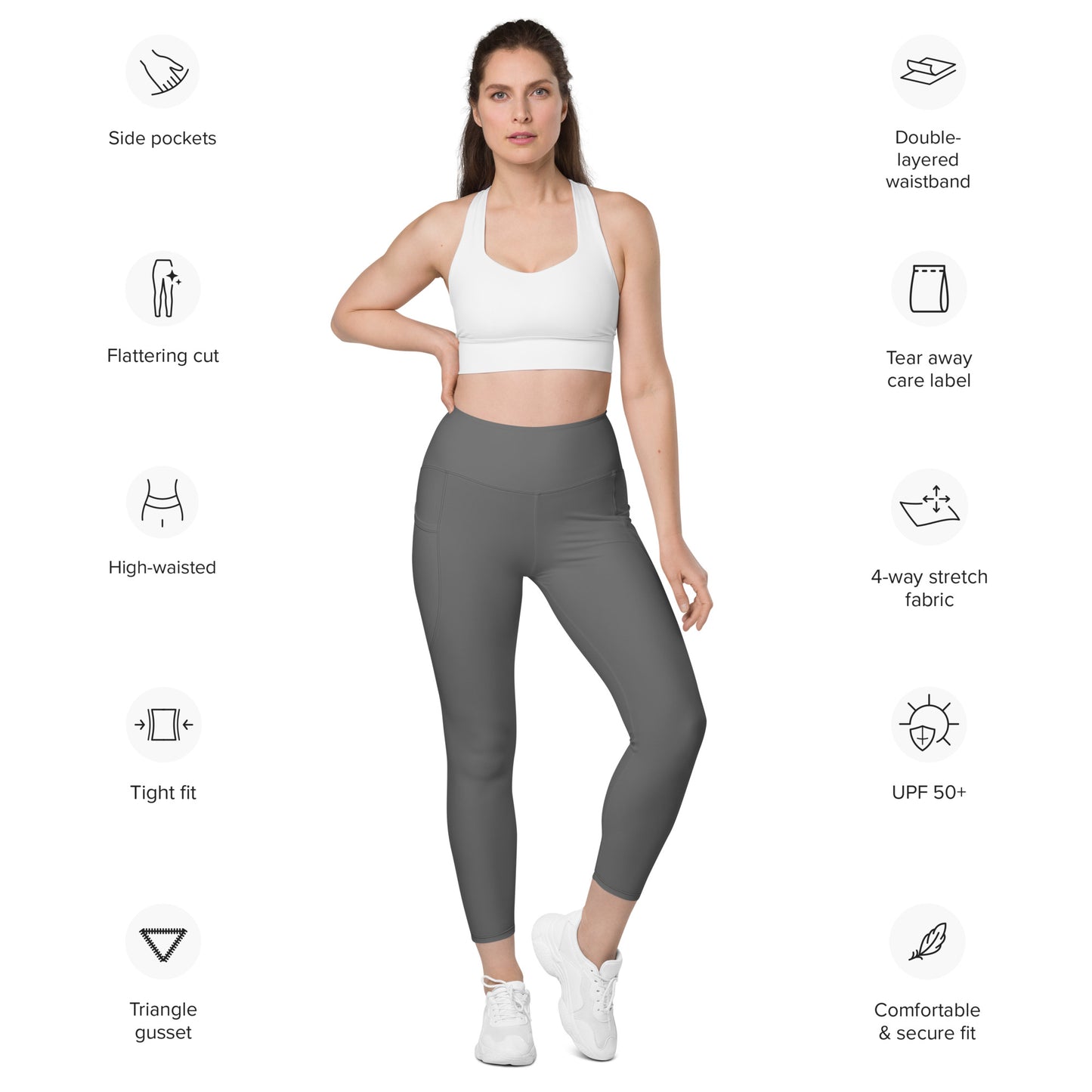 Grey High-Rise Leggings with pockets - Activewear Well