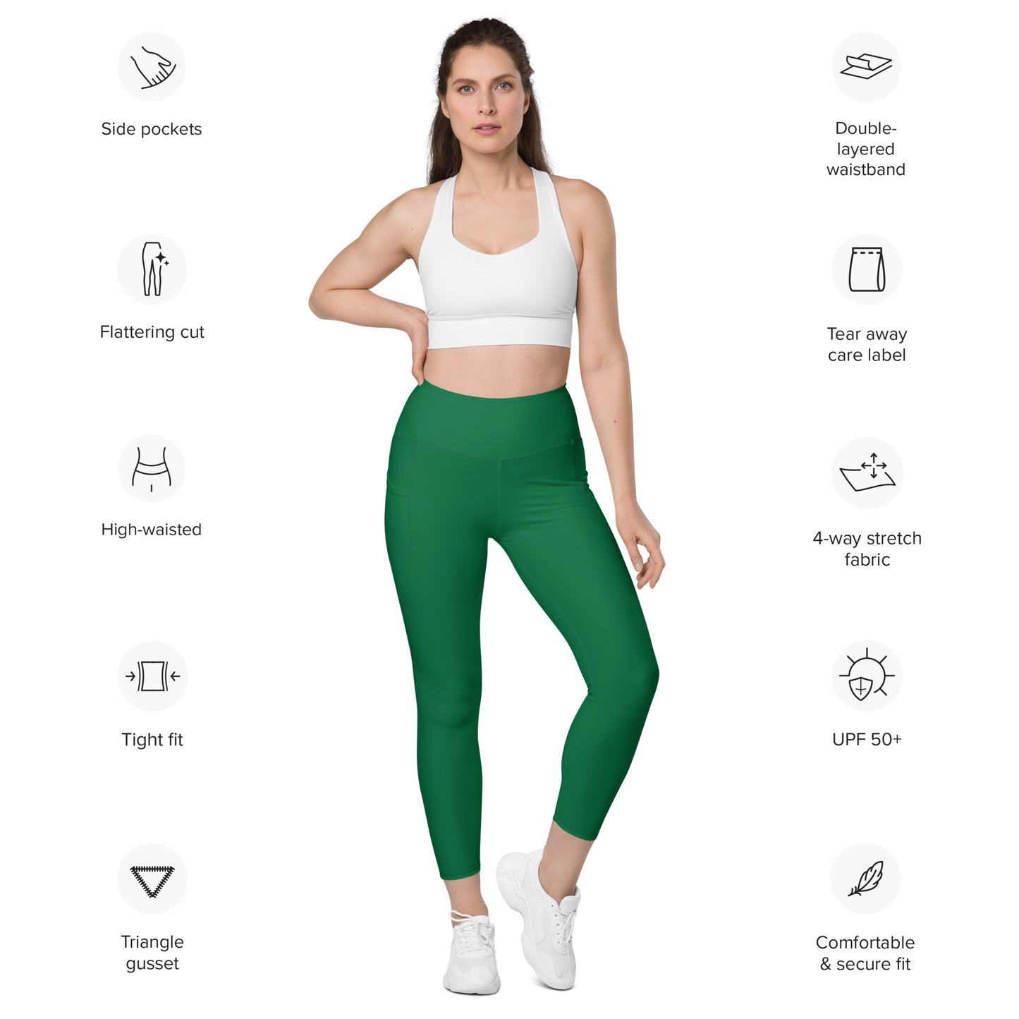Green High-Rise Leggings with pockets - Activewear Well