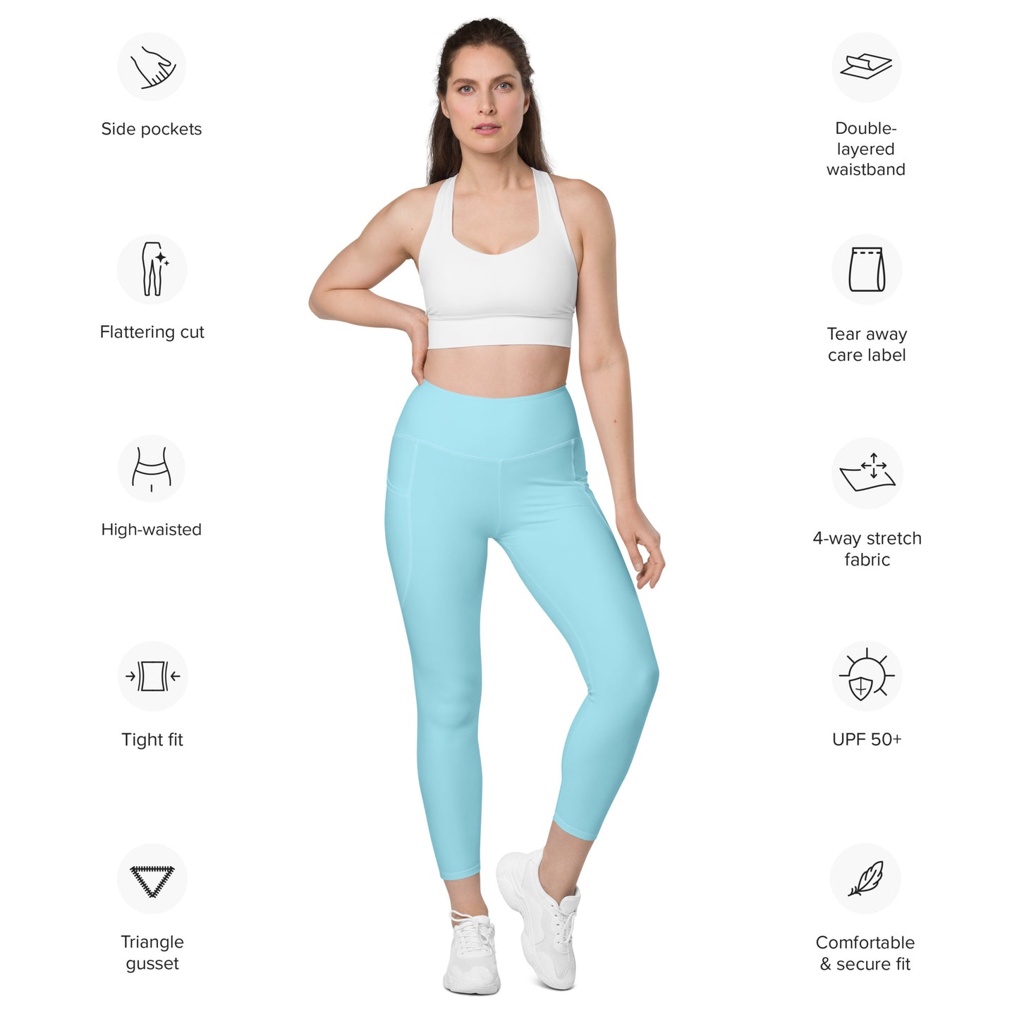 Blue high-Rise Leggings with pockets - Activewear Well