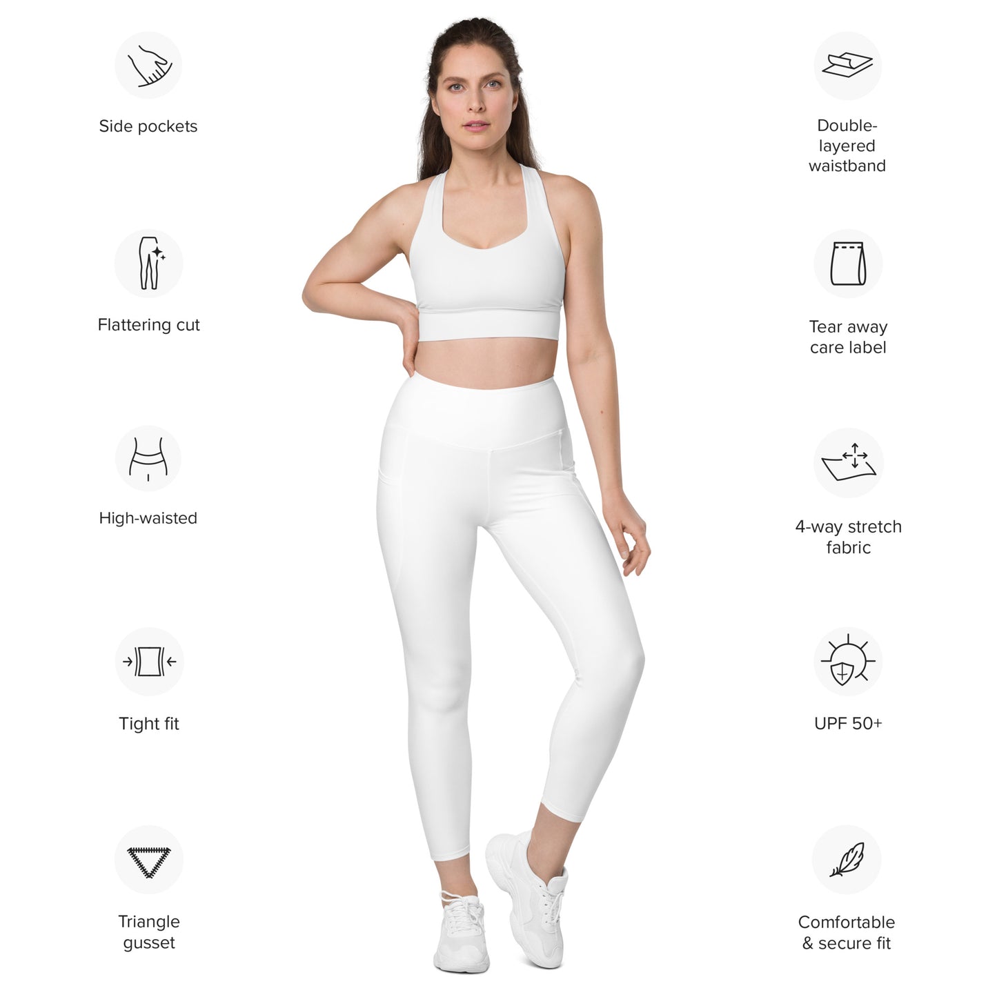 White High-Rise Leggings with pockets - Activewear Well