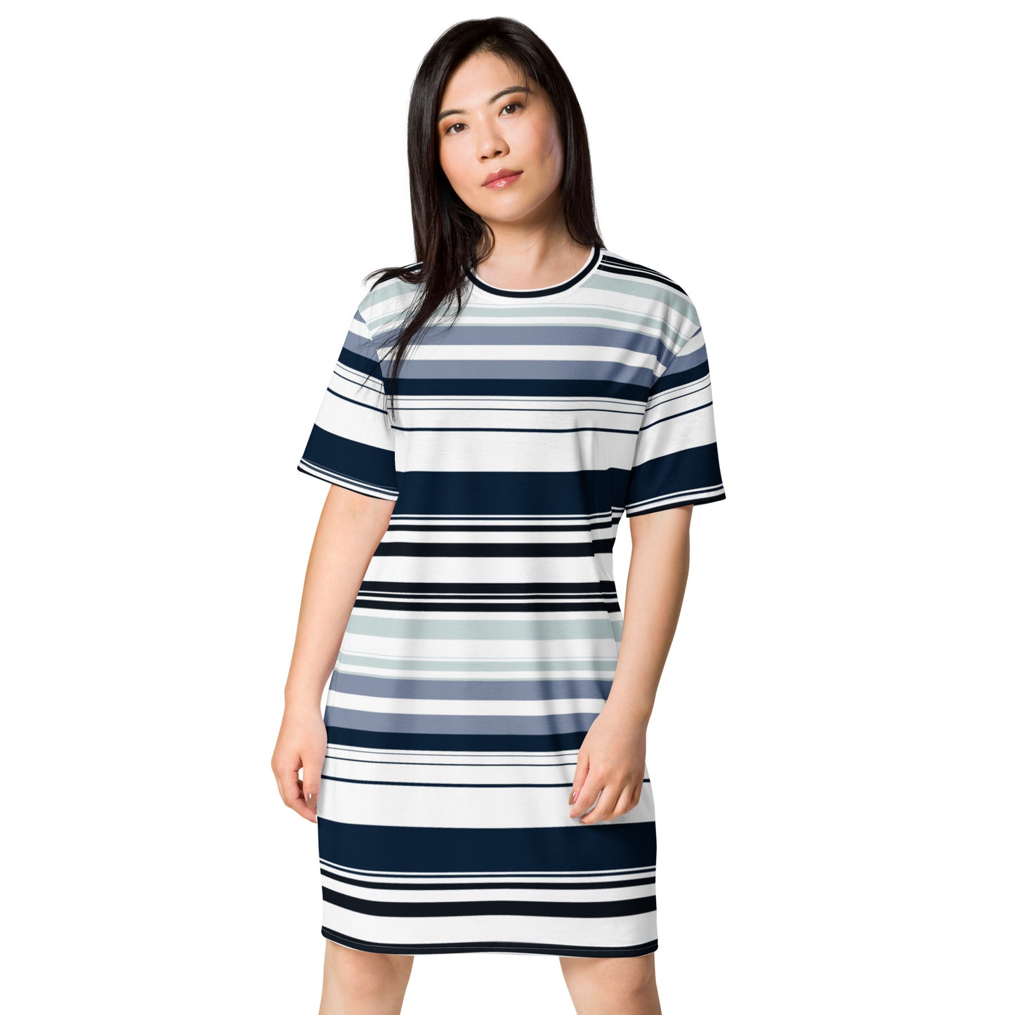 Women's Gray Striped T-shirt Dress - Activewear Well