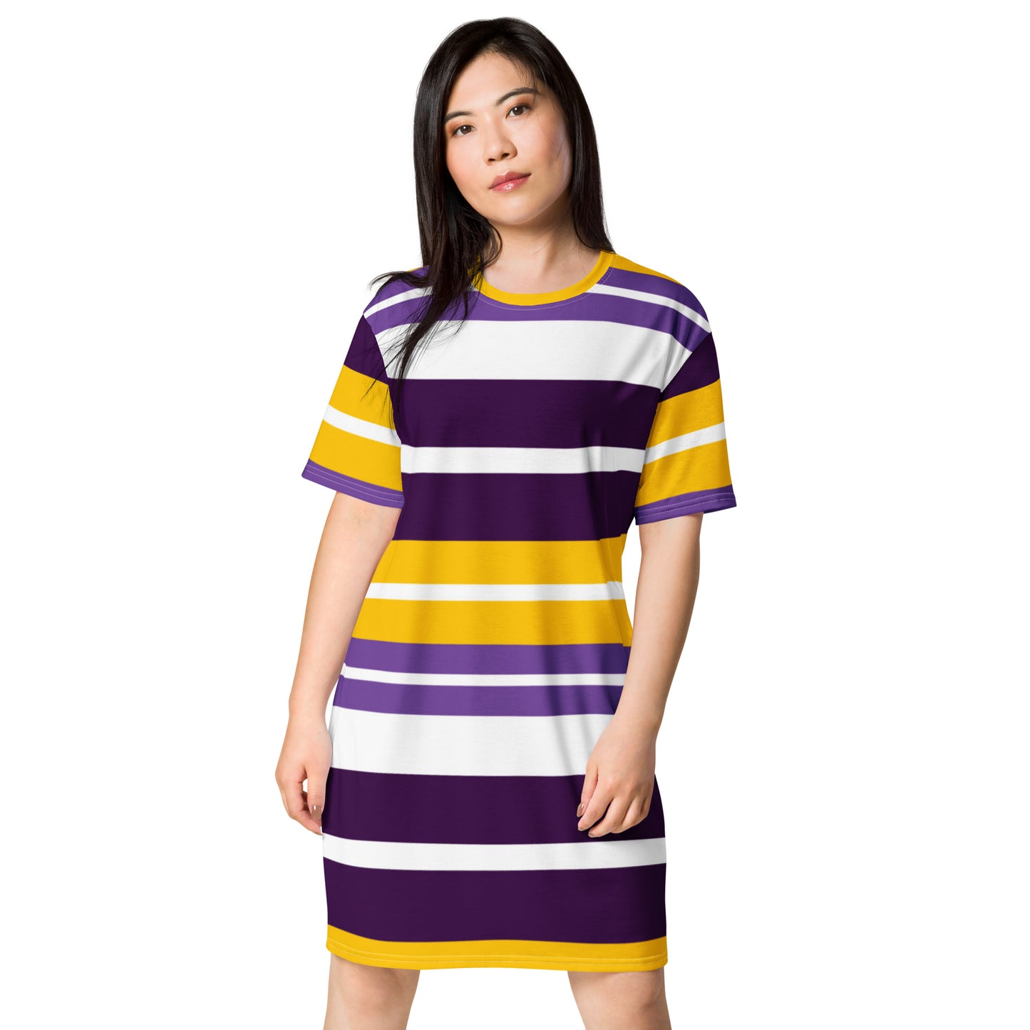 Women.s Purple Striped T-Shirt Dress - Activewear Well