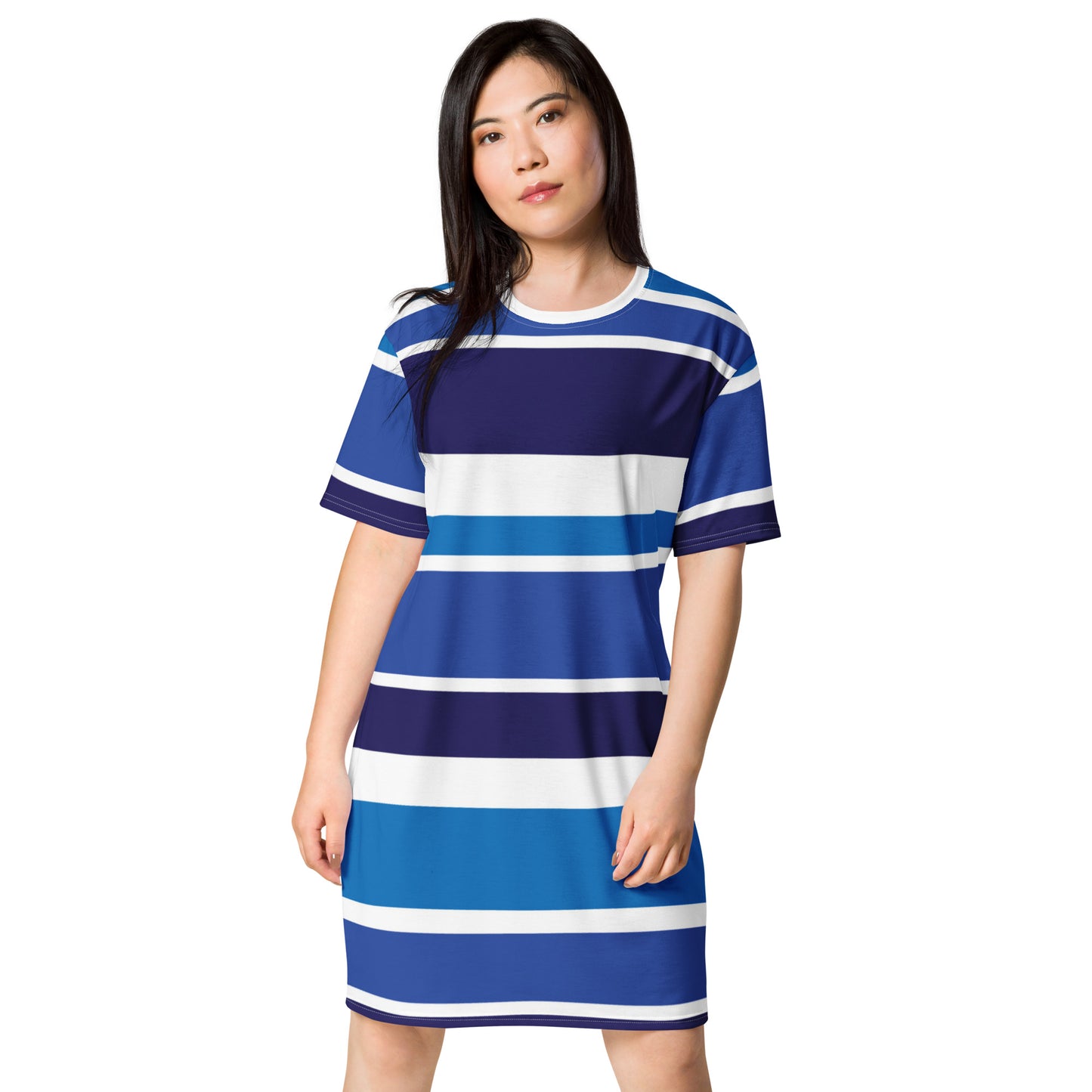 Women's Blue Striped T-Shirt Dress - Activewear Well