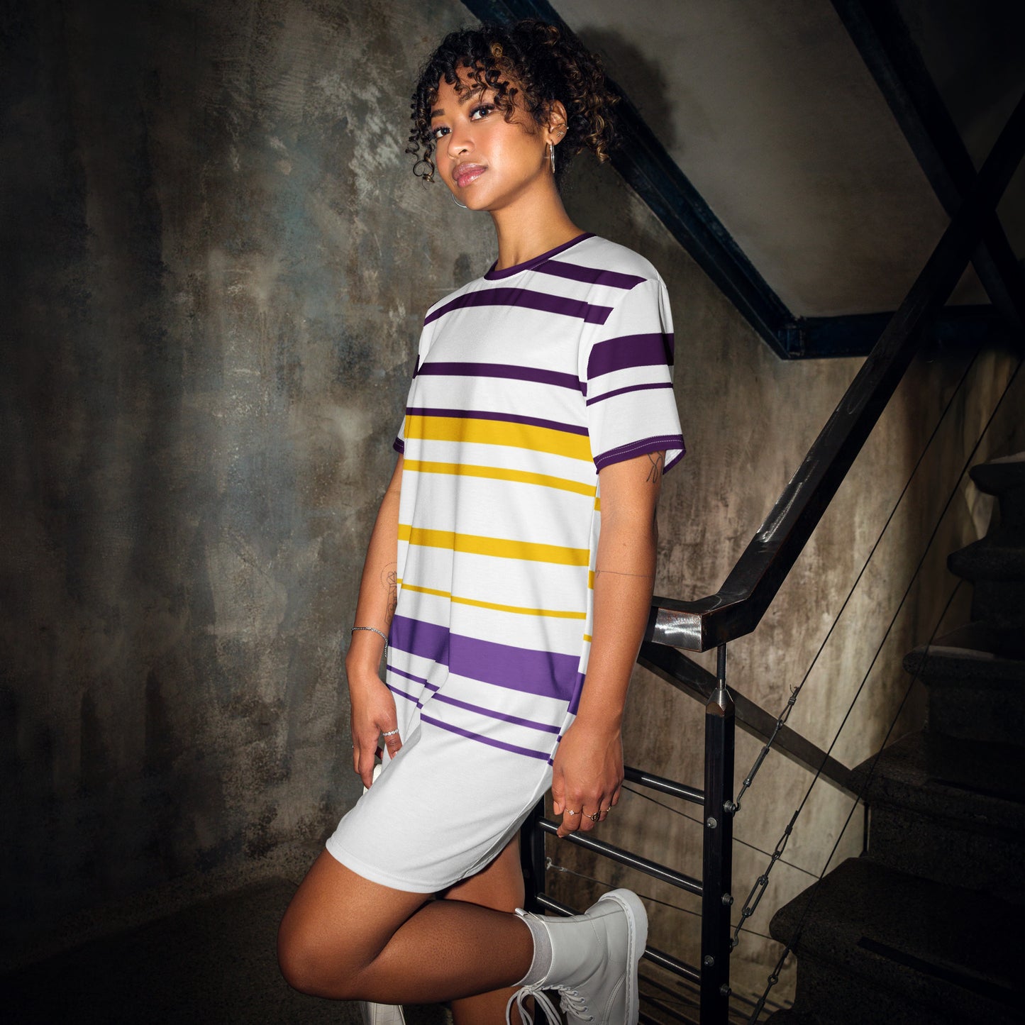 Yellow Striped T-Shirt Dress - Activewear Well