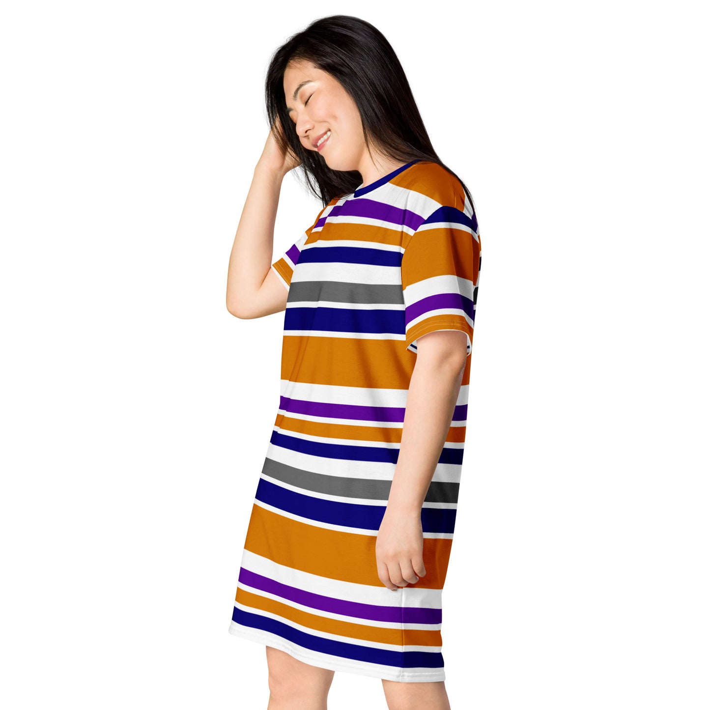 Women's Orange Striped T-Shirt Dress - Activewear Well