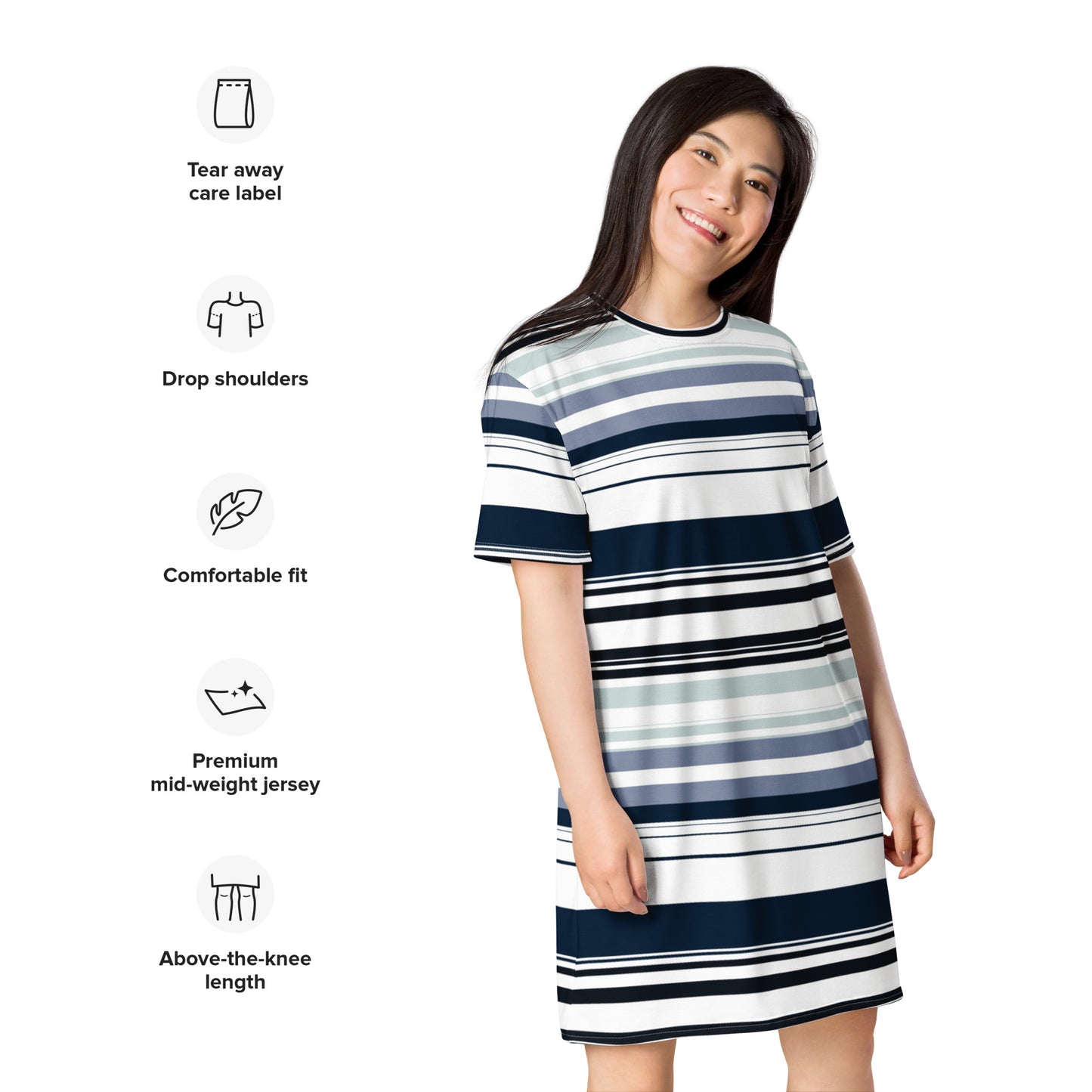 Women's Gray Striped T-shirt Dress - Activewear Well